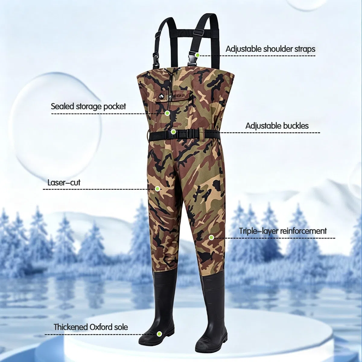 Vadeadores de Pesca para Hombres PVC Vadeadores de Pesca con Botas de Antideslizante con Correa Ajustable Impermeables Transpirables Tallas 38-47 para la experiencia de aventura al aire libre