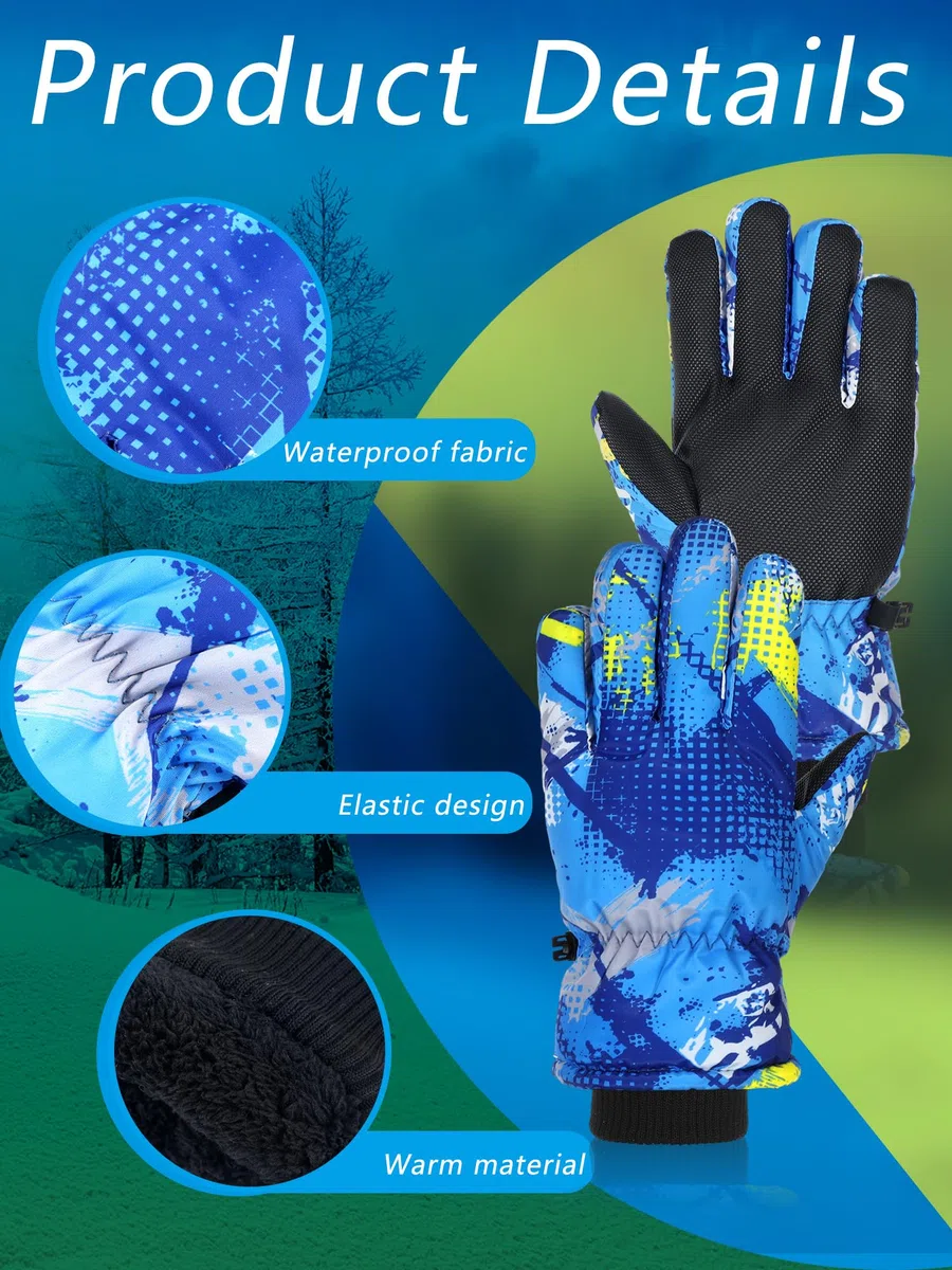 Bencailor 6 Pares Guantes de Esquí para Niños Guantes de Nieve Cálidos Impermeables a Prueba de Viento para Deportes Esquiar Invierno Infantiles (8-12 años, Rojo, Azul, Rosa, Gris, Verde, Negro)
