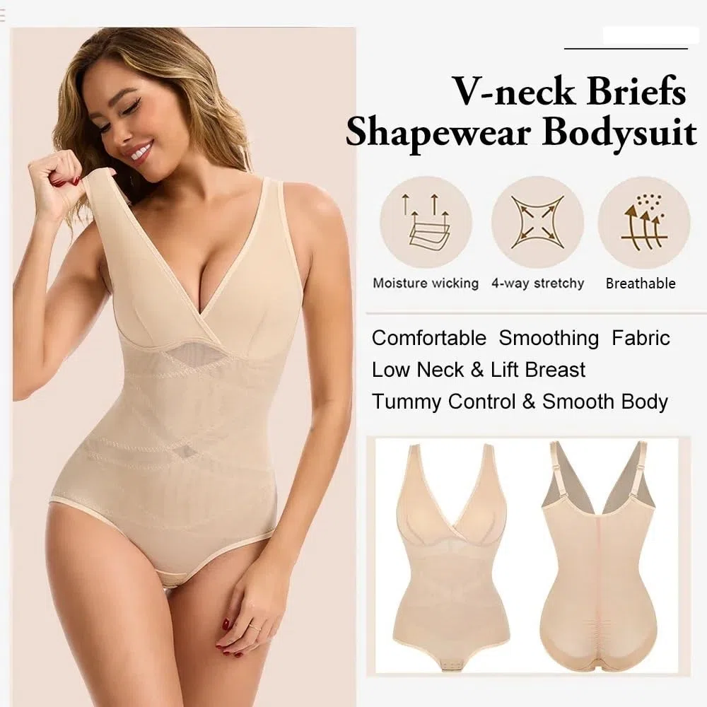 Genérico Fajas De Mujer Body Body Shapewear for Mujer Control de Barriga con Cuello en V Diseño Cruzado Butt Shaper Invisible