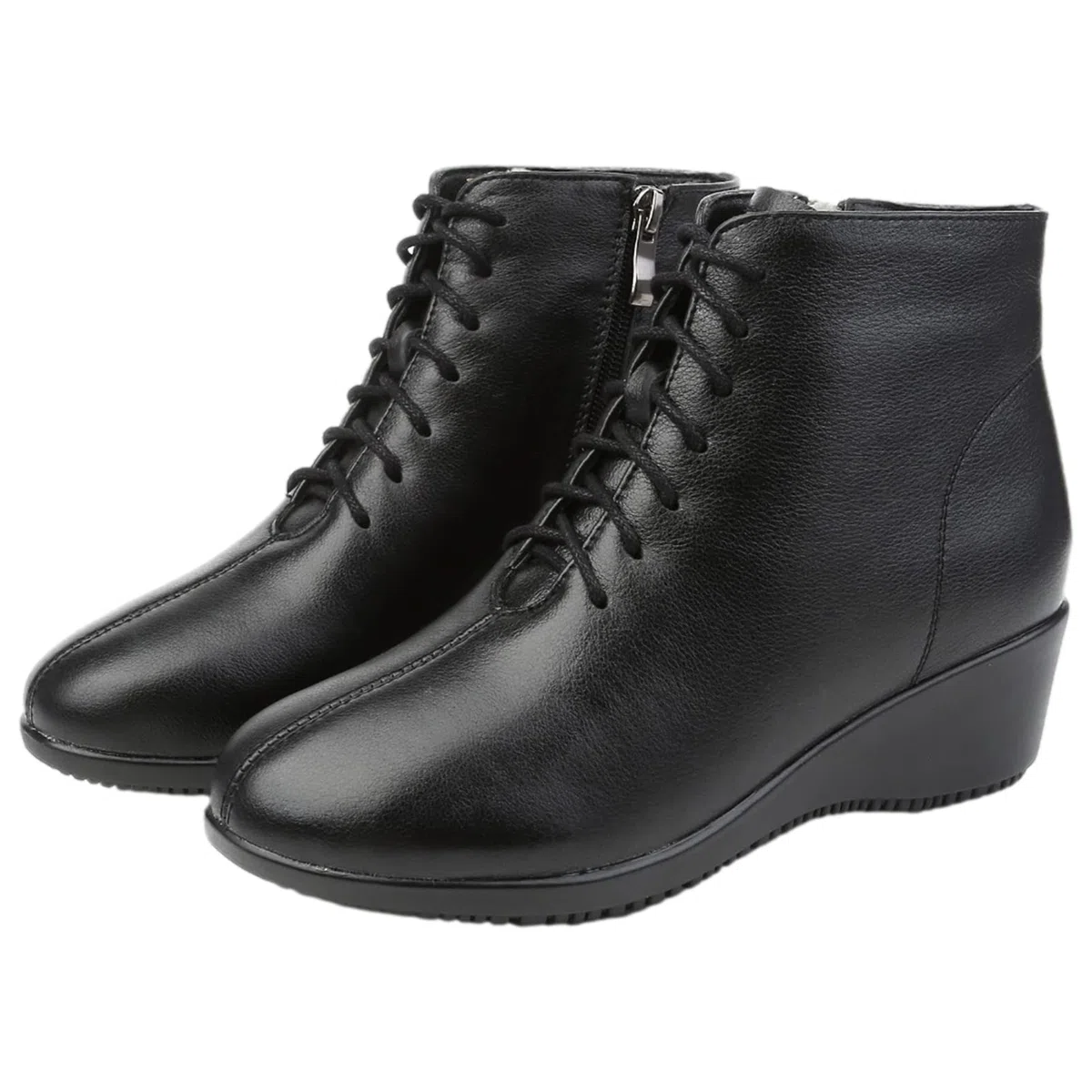 Mujer Moda Piel Genuina Botas Cuña con Cordones Botines de Invierno con Forro de Cuero/Forro de Felpa Caliente