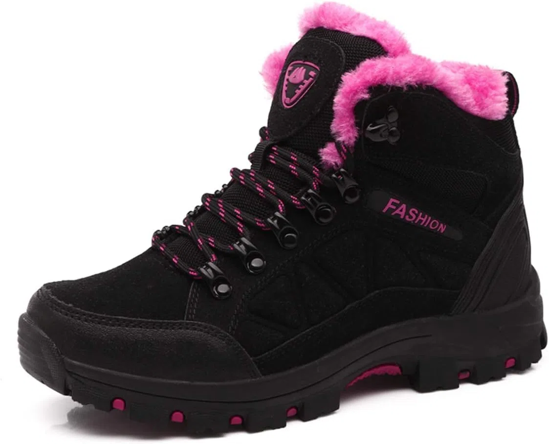 Botas De Montaña Unisex De Caña Alta para Exteriores Cálidas Botas De Montañismo Antideslizantes Zapatos De Senderismo Y Trekking para Hombre Y Mujer 8013, Black Pink, 6.5 UK