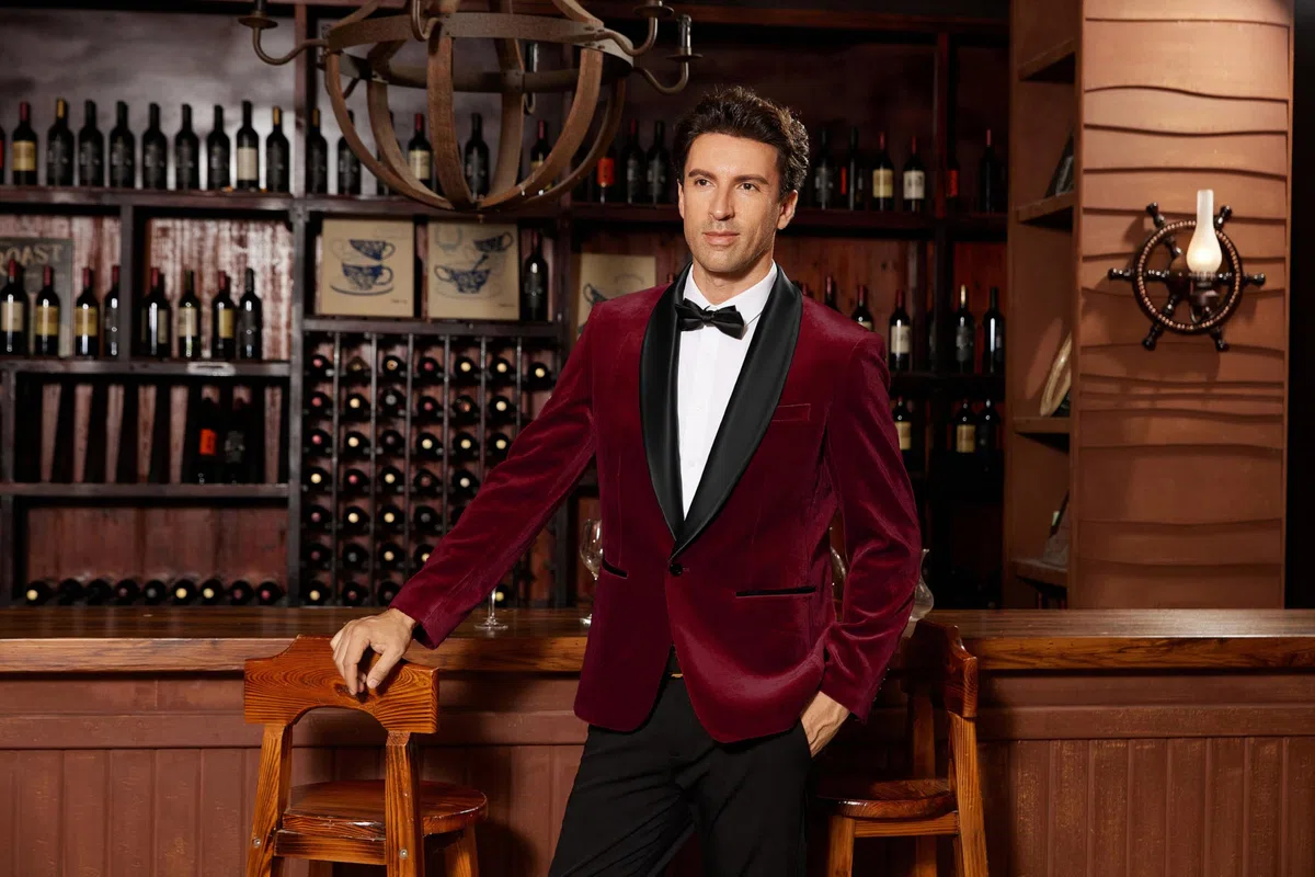 GRACE KARIN Blazer de un botón para Hombre, Ajuste Regular, Chaqueta de Traje de Terciopelo, Chaqueta de Fiesta para Boda, Navidad