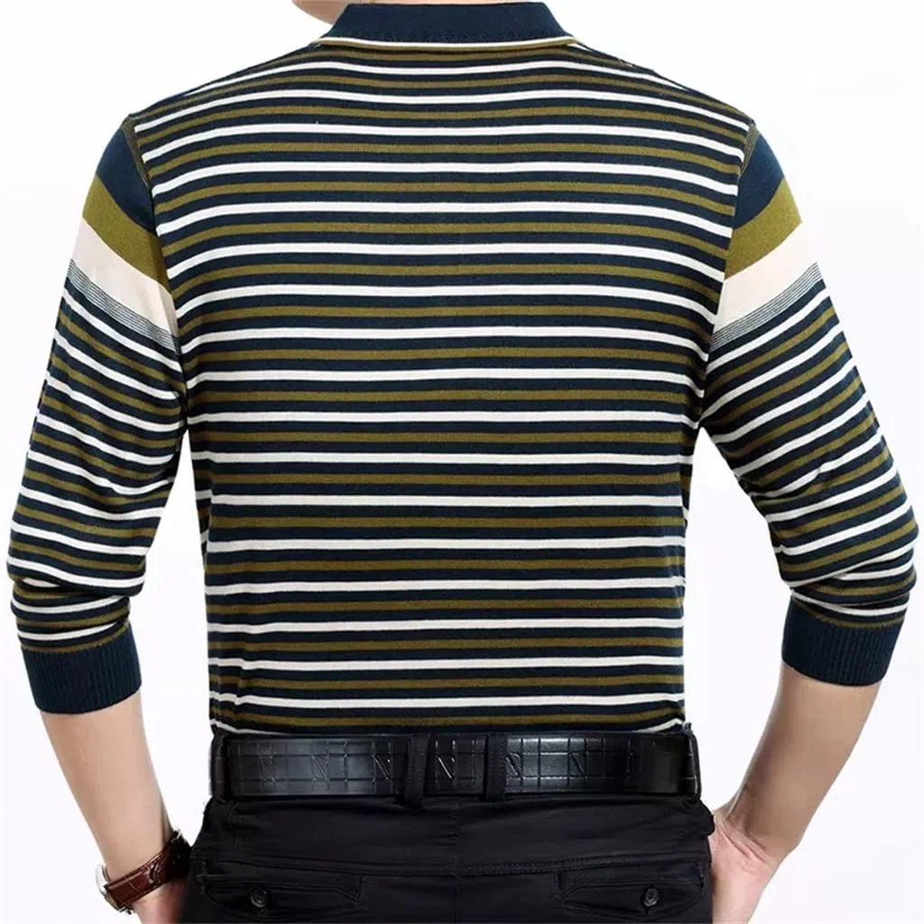 Genérico Polo De Manga Larga A Rayas, Tejido Transpirable Y Suave, Diseño con Cuello, Adecuado para Primavera Y Otoño, con Líneas De Hombros Suaves (A XL)