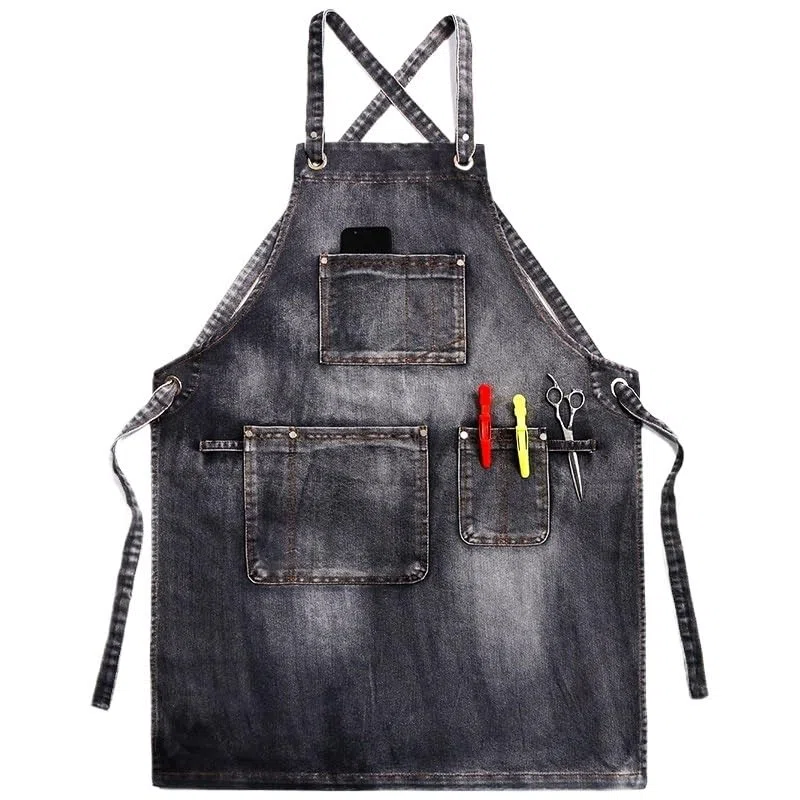 Genérico Delantal vaquero for peluquería restaurante cocina | Delantal de trabajo de mezclilla de moda for hombres y mujeres.