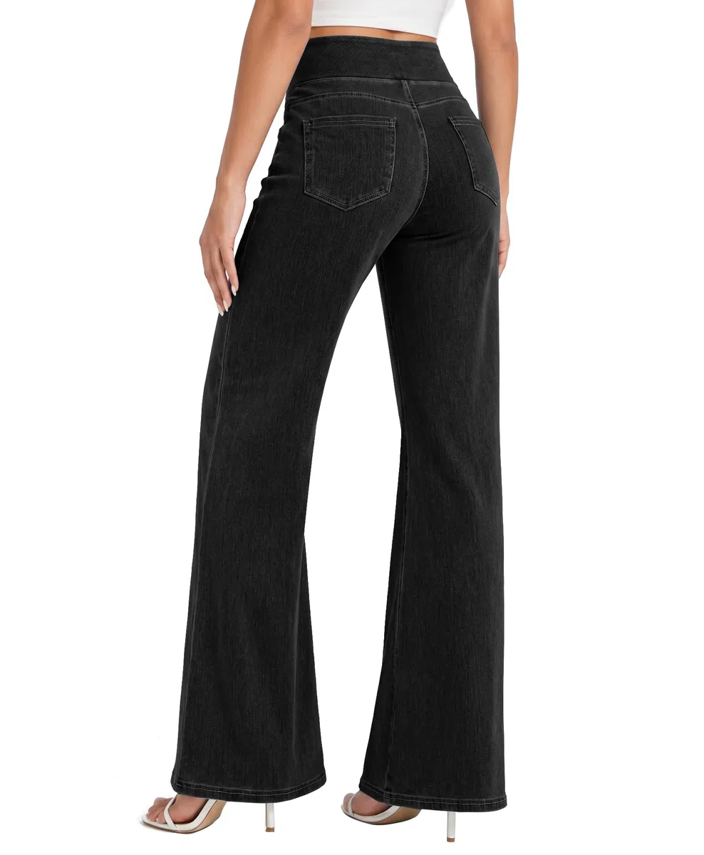 LaiEr Vaqueros Pierna Ancha para Mujer,con Efecto Reductor Abdominal y Corte Recto Holgado. Ideales para el Ocio y Fitness.Tejido de Denim Elástico a la Moda,Sin Efecto Desgastado ni Bigotes