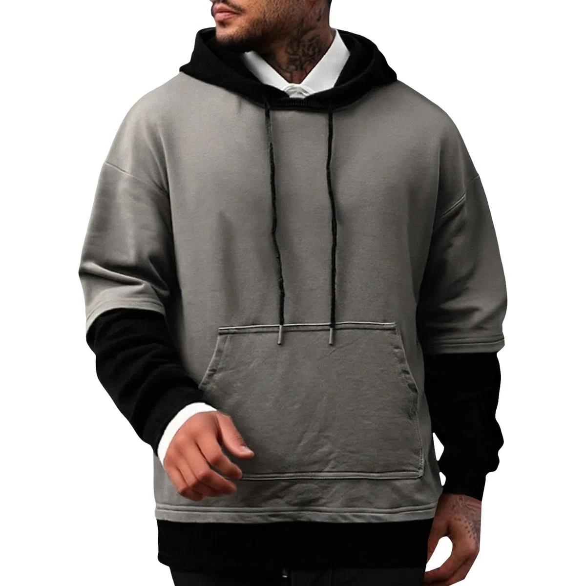 Sudaderas con Capucha Corta Sudadera Oversize Estilo Patchwork para Hombre, Nueva Otoño Juveniles (Grey, XXXXL) Kit De Pesca Completo Gimnasio Hombre Camisas Manga Larga Pijama Parejas