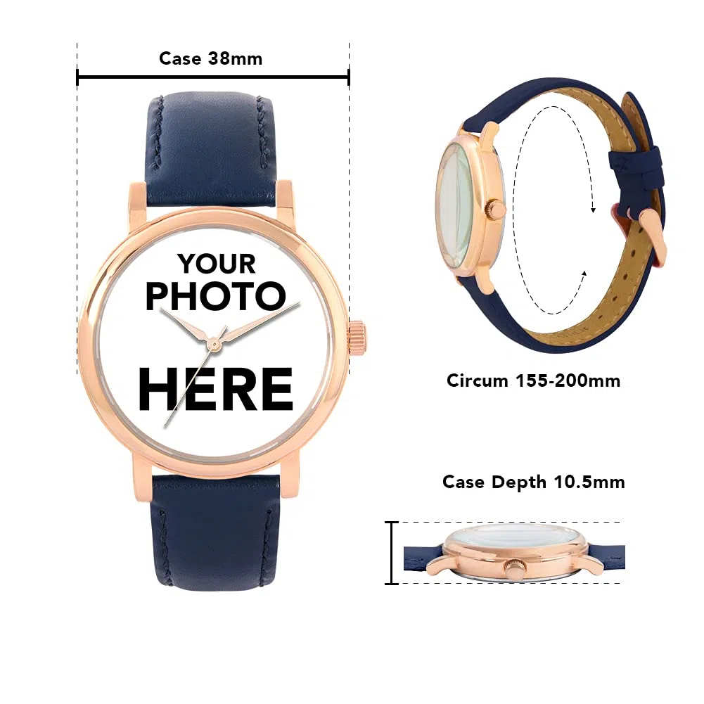 Regalos fotográficos Personalizados para Mujer, Pantalla analógica, Reloj con Movimiento de Cuarzo japonés con Caja de Oro Rosa, Reloj Grabado a Medida