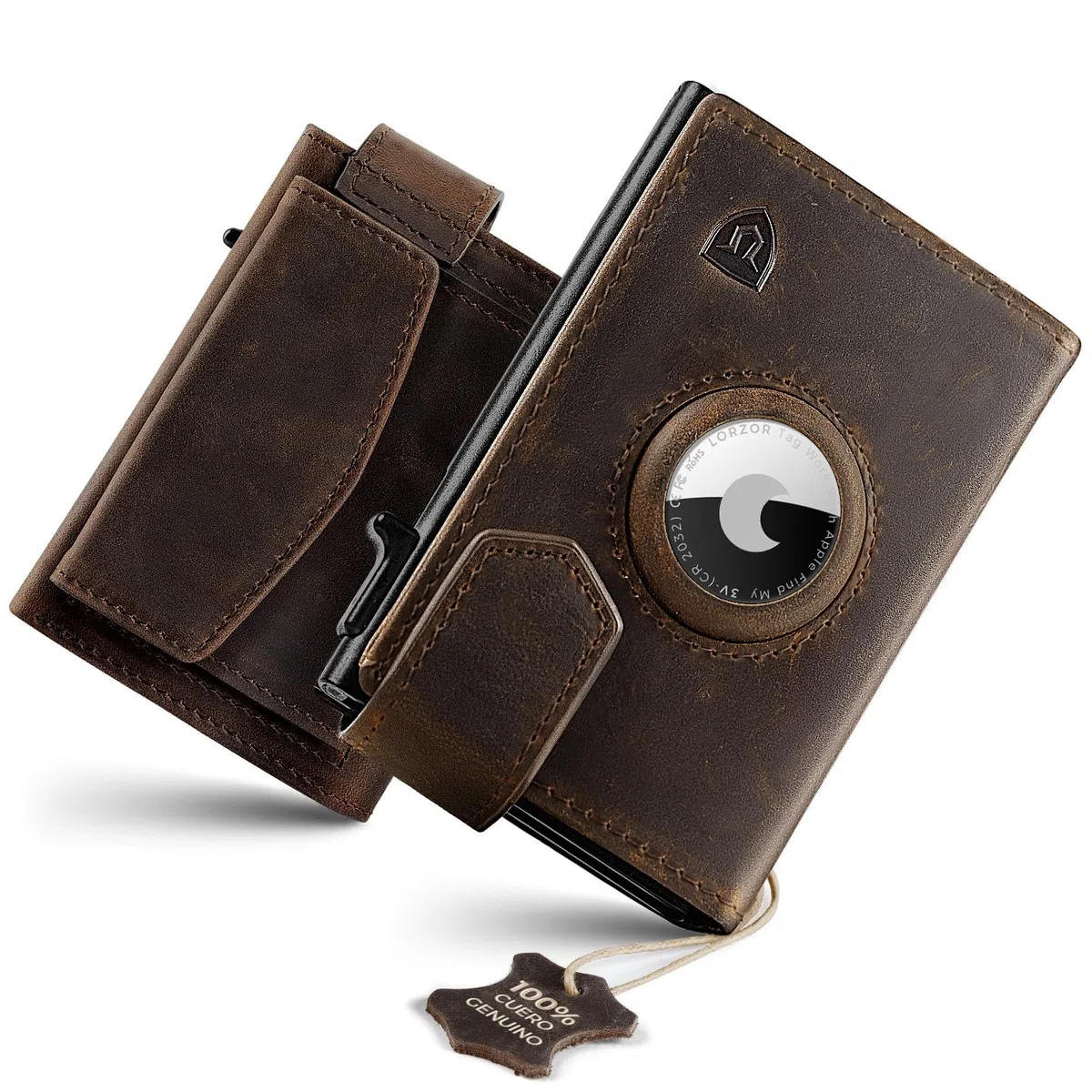 LORZOR Cartera Airtag Hombre Pequeñas con Monedero XXL, Billetera Hombre Piel con Cierre Magnético, Cartera Tarjetero Pop-up con Bloqueo RFID, Wallet Tres Pliegues Capacidad para 10 Tarjetas