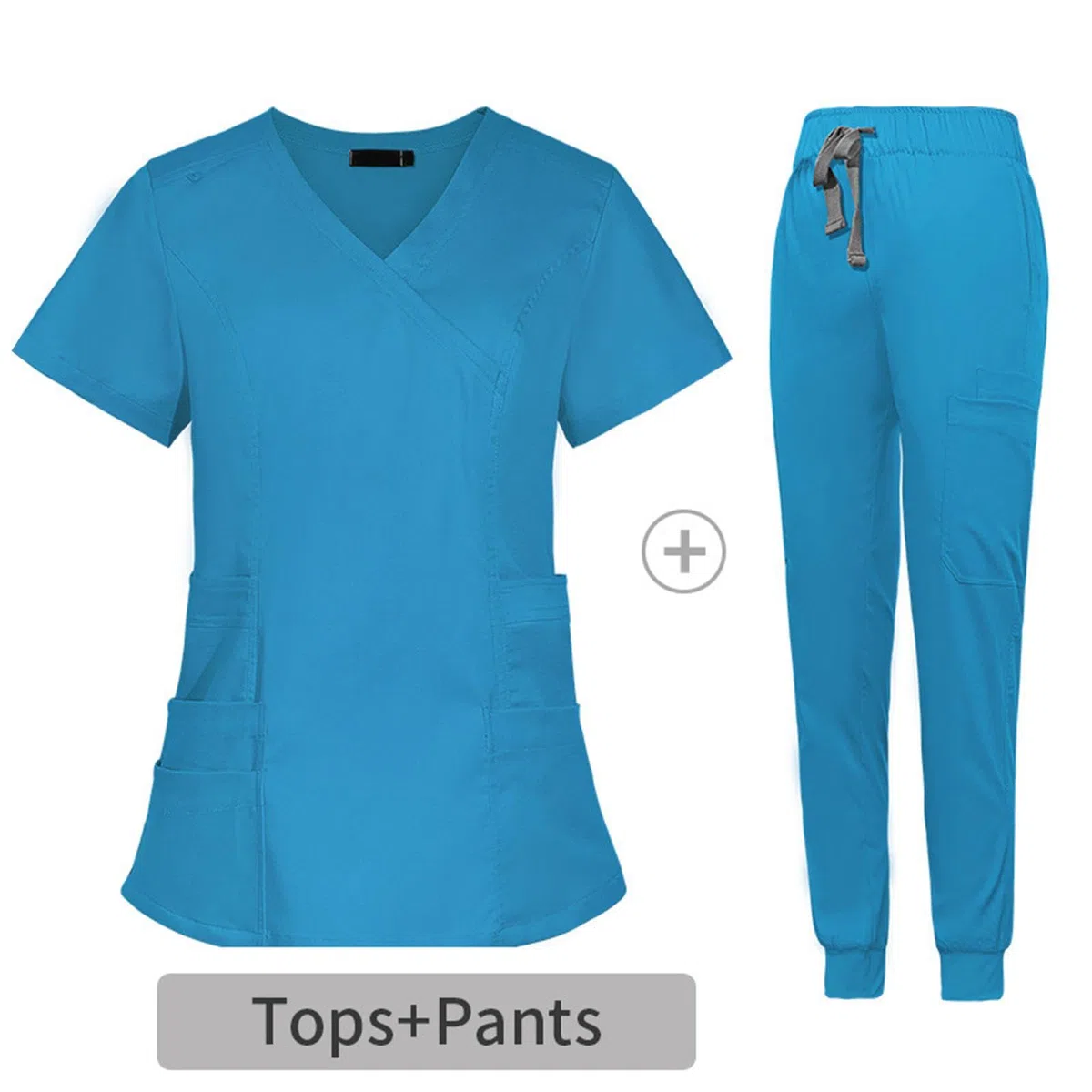 Uniforme de Enfermera con Top de Cuello en Pantalón Jogger Manga Corta y Bolsillos Prácticos Material Transpirable Adecuado para Mujeres en