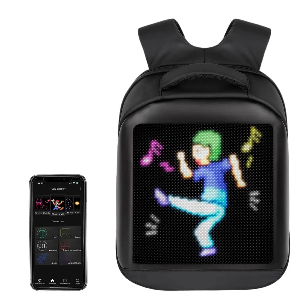 LED Mochila con Control Mediante Aplicación, Mochila Portatil avc Cubierta Impermeable, Pantalla Digital Programable, Alimentada por USB, Ligera y Duradera Mochila Trabajo para Hombres y Mujeres