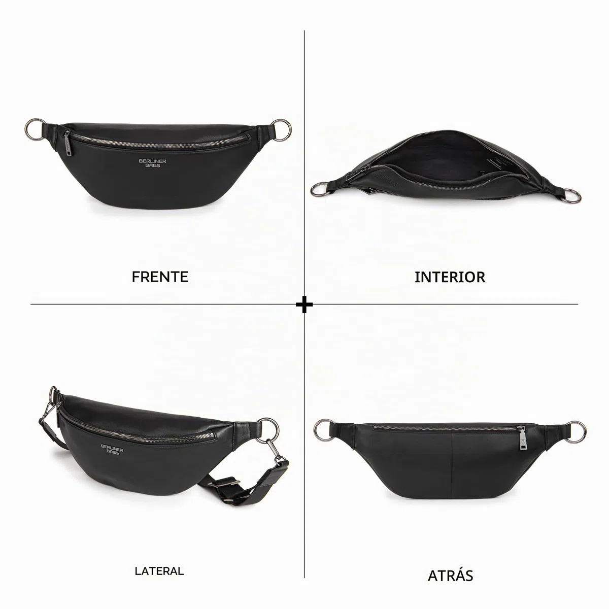 Berliner Bags Mona XL Riñonera y Bolso Bandolera de Piel Auténtica Unisex, con Cremallera YKK, Correa Ajustable y Diseño Compacto para Viajes y Uso Diario – Negro
