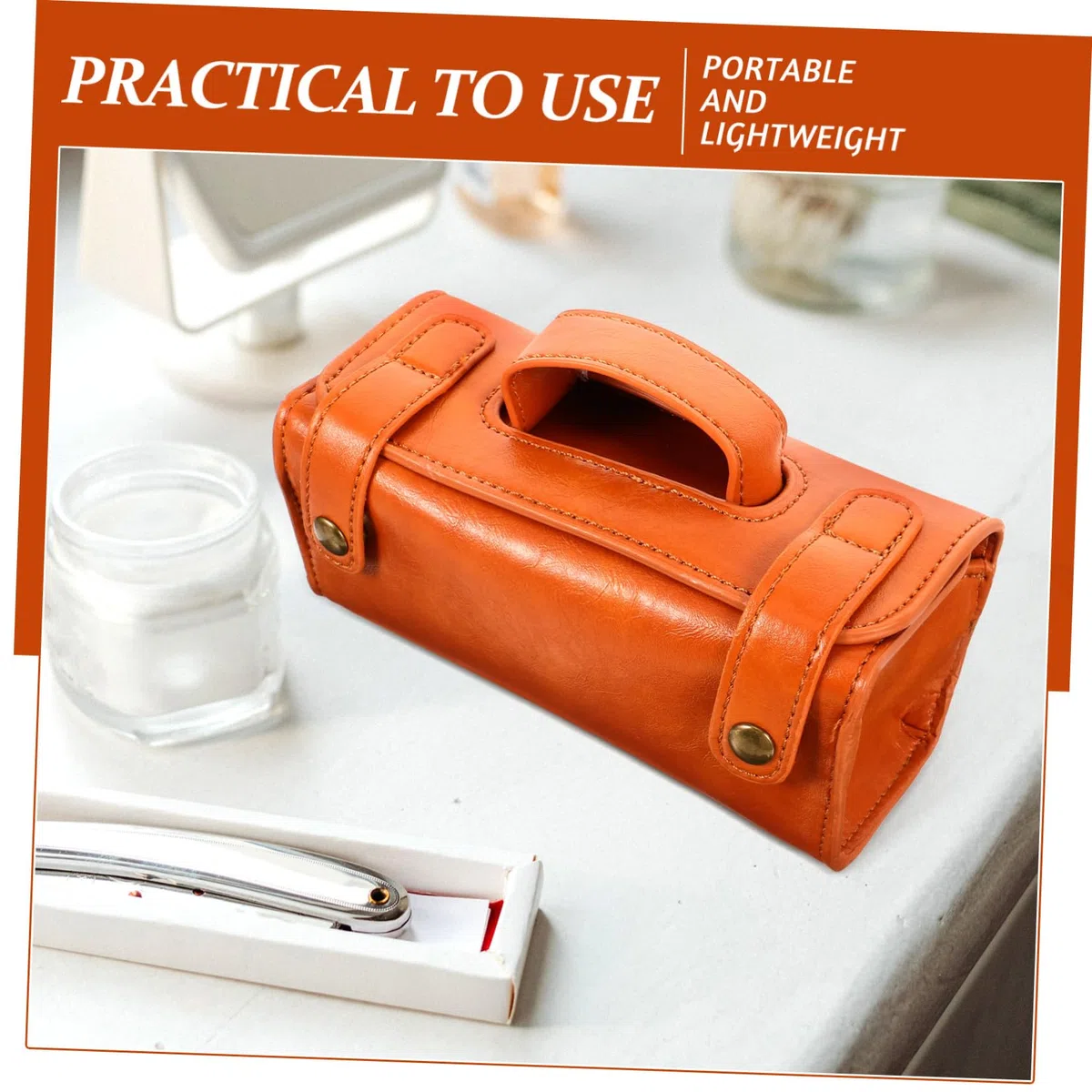 Neceser Organizador para Hombre de Material Sintético PU Marrón Múltiples Compartimentos Portátil para Viaje y Uso Diario