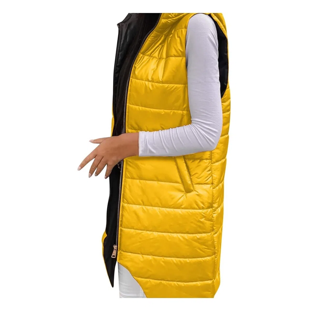 Chaqueta Larga Chaleco para Mujer Ligero Informal Sin Mangas con Capucha Abrigos De Plumón Otoño Invierno Outwear Chaleco