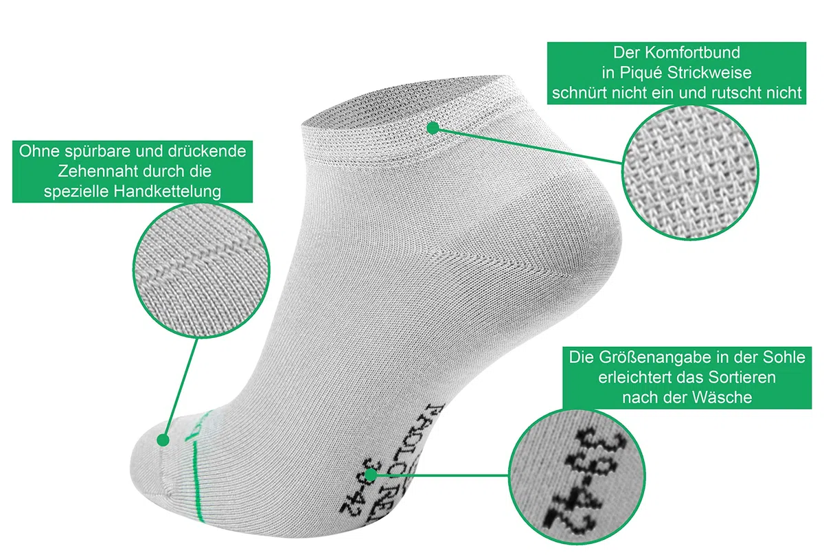 Calcetines deportivos de bambú unisex 3/6/12/18 o 36 pares - calcetines zapatillas de bambú para hombre y mujer resistentes a los olores - OEKO-Tex Standard 100 - puntera remallada a mano