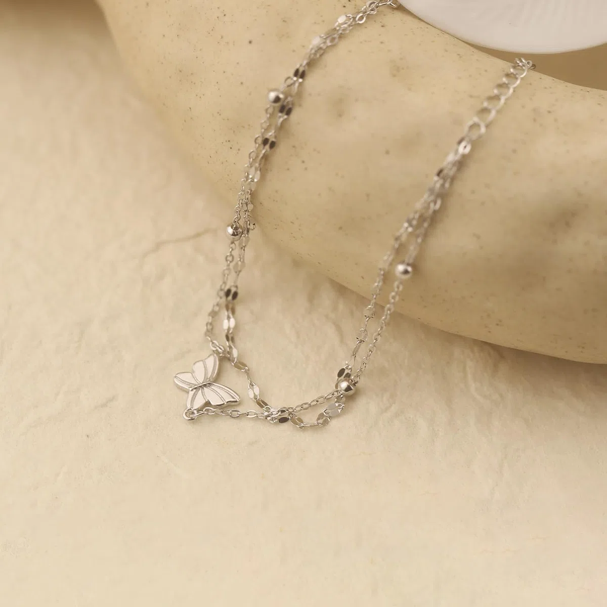 Genérico Pulsera De Plata，Pulsera De Mariposa De Doble Capa Exquisita De Plata Esterlina S925 De Lujo Ligera Y De Alta Gama Con Cierre De Resorte Ajustable, Joyería Energética Para Mujer.
