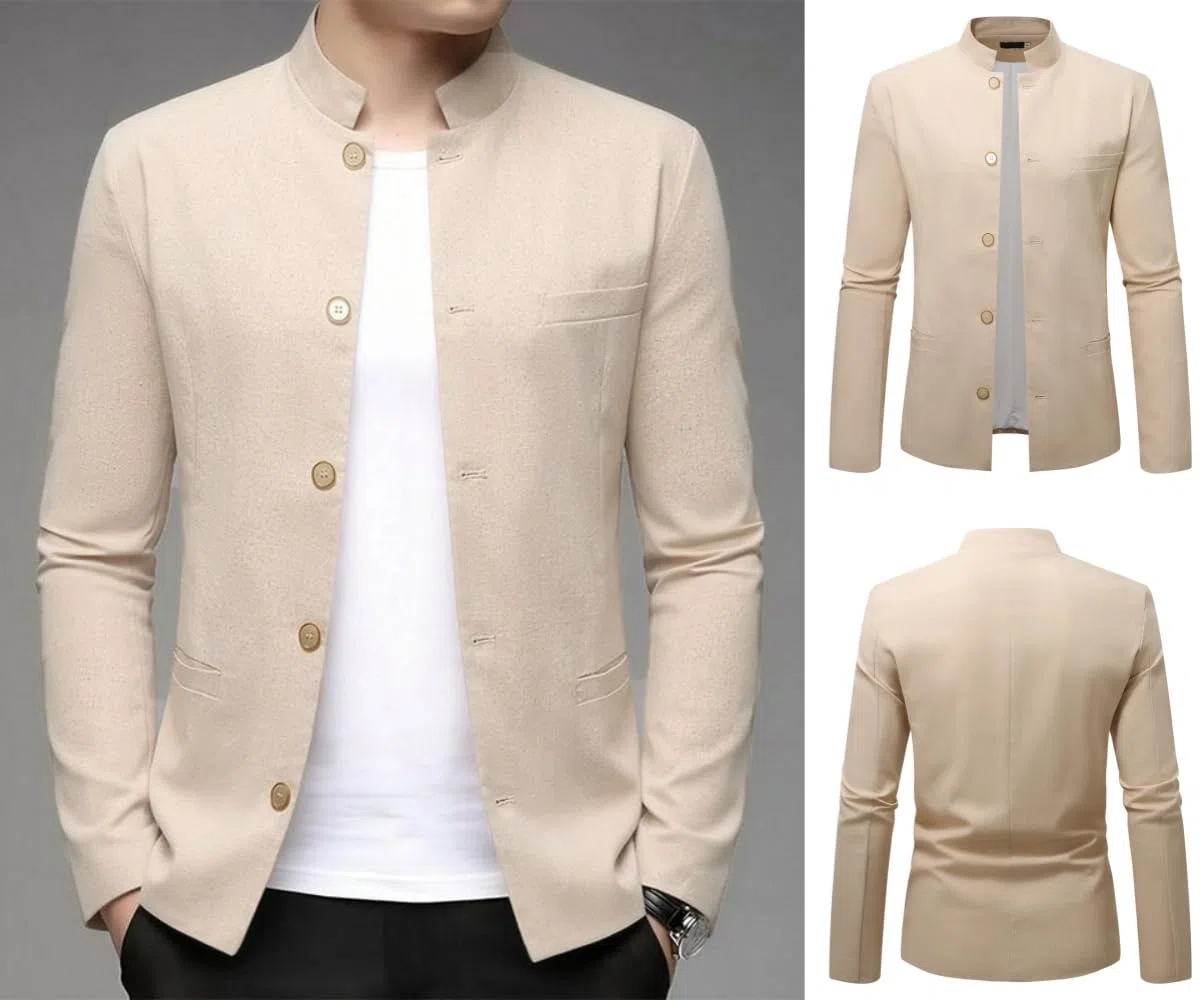 Blazer Casual De Lino para Hombre Chaqueta Ligera De Verano con Cuello Alto Y Estilo Mandarín. Chaqueta Deportiva Elegante E Informal para Hombre. Chaqueta De Traje Casual De Negocios para El Traba