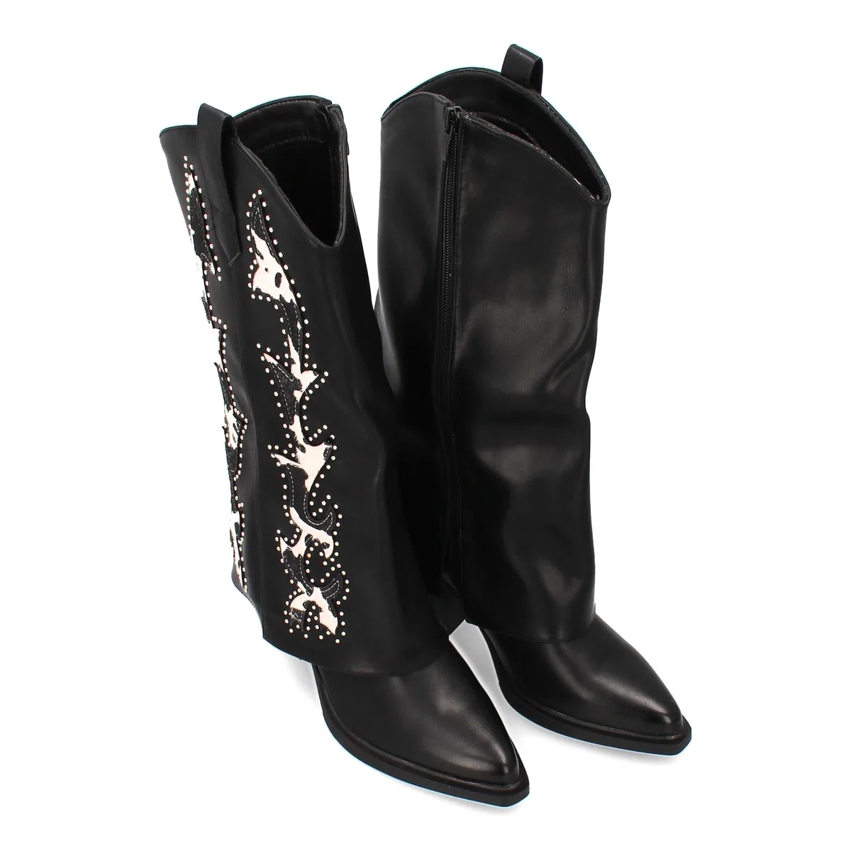 Bota Cowboy para Mujer con Estampados de Animal Print y Tachuelas Diseno Llamativo y Elegante. Ideal Otono Invierno.