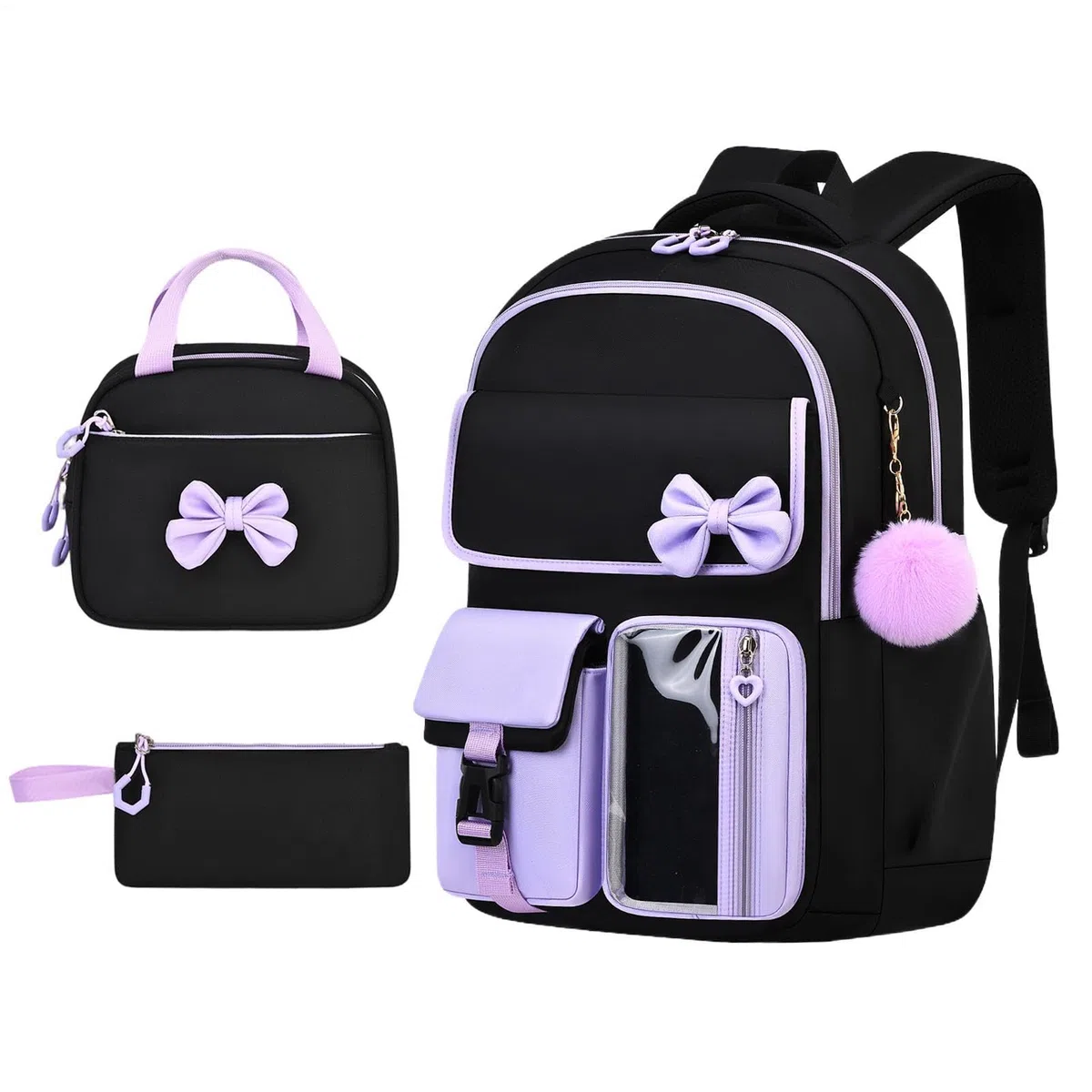 Mochila Para Niñas Con 3 Piezas Con , Gran Capacidad Y Ajustable | Mochila Casual Estilo Cuaderno Para Estudiantes para Estudiantes, Desplazamientos, Viajes, Cartera, Ropa y Libros de Texto