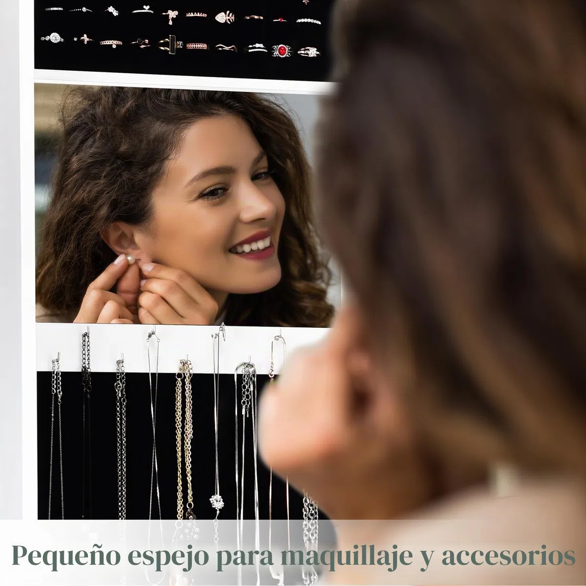 HOMASIS Espejo Joyero de Pared o Puerta Gabinete de Joyería con Espejo de Figura Completa Espejo Joyero con 2 Espejos para Maquillaje, Organizador de Joyería, Blanco,TF10821GRDE-HS
