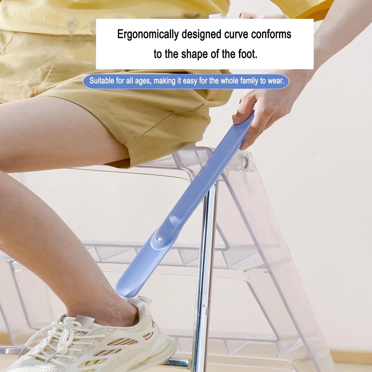 Calzador Extensible, de plástico, con Orificio para Colgar y Escala de medición de Doble tamaño, Apto para Todo Tipo de Personas.