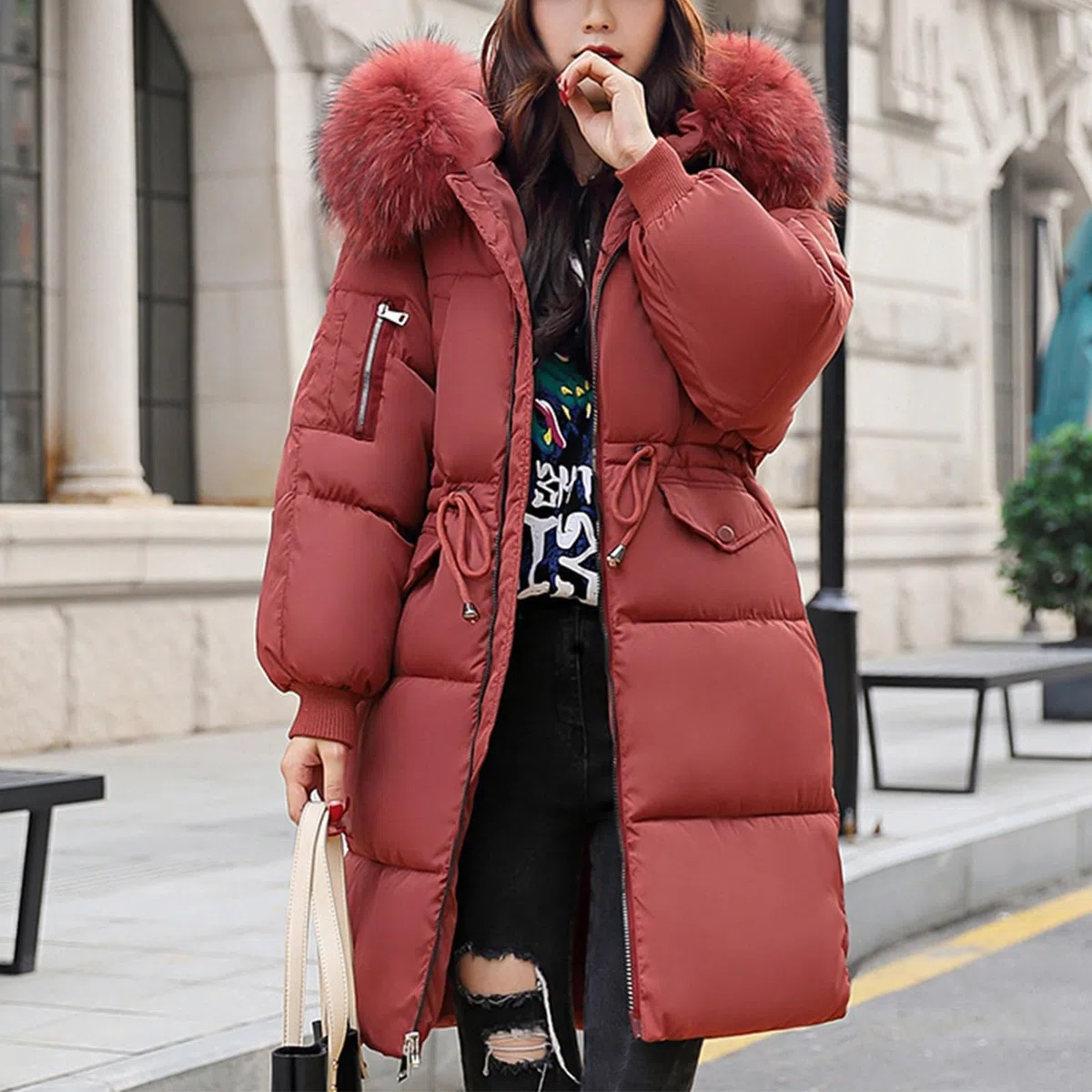 2026 Chaqueta acolchada Chaqueta larga acolchada con cuello grande