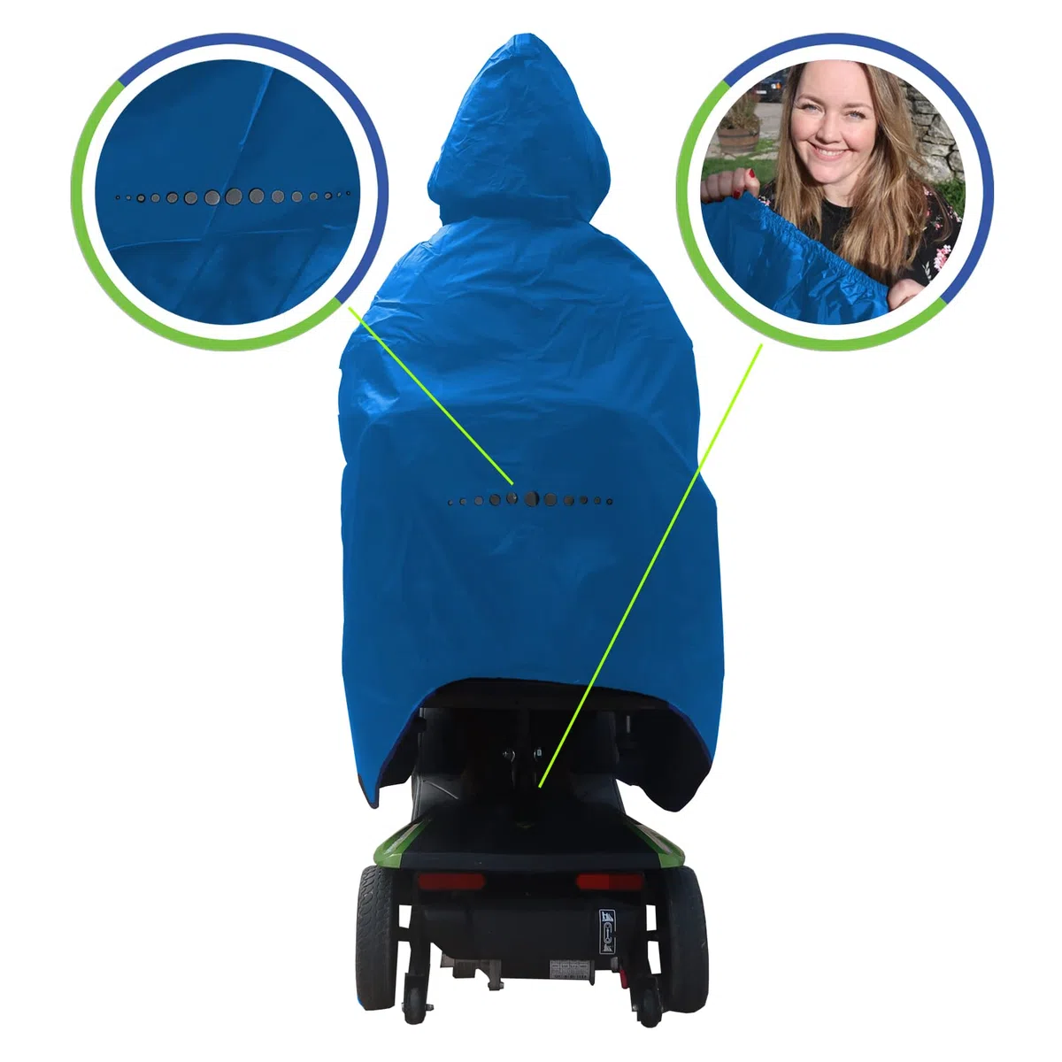 Poncho impermeable para silla de ruedas eléctrica/scooter - chubasquero para silla de ruedas eléctrica - diseño italiano - Talla Eléctrica/Scooter L (Azul Claro)