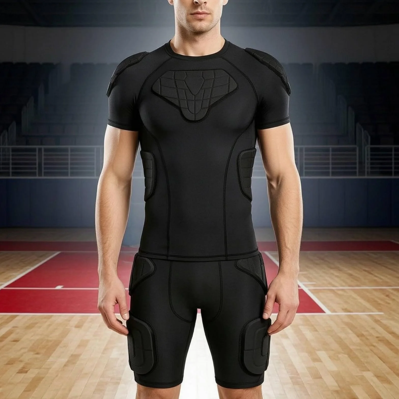 Camiseta Compresión Acolchada Cómoda Camiseta con Protección Acolchada Estable Indumentaria Deportiva para Deportistas