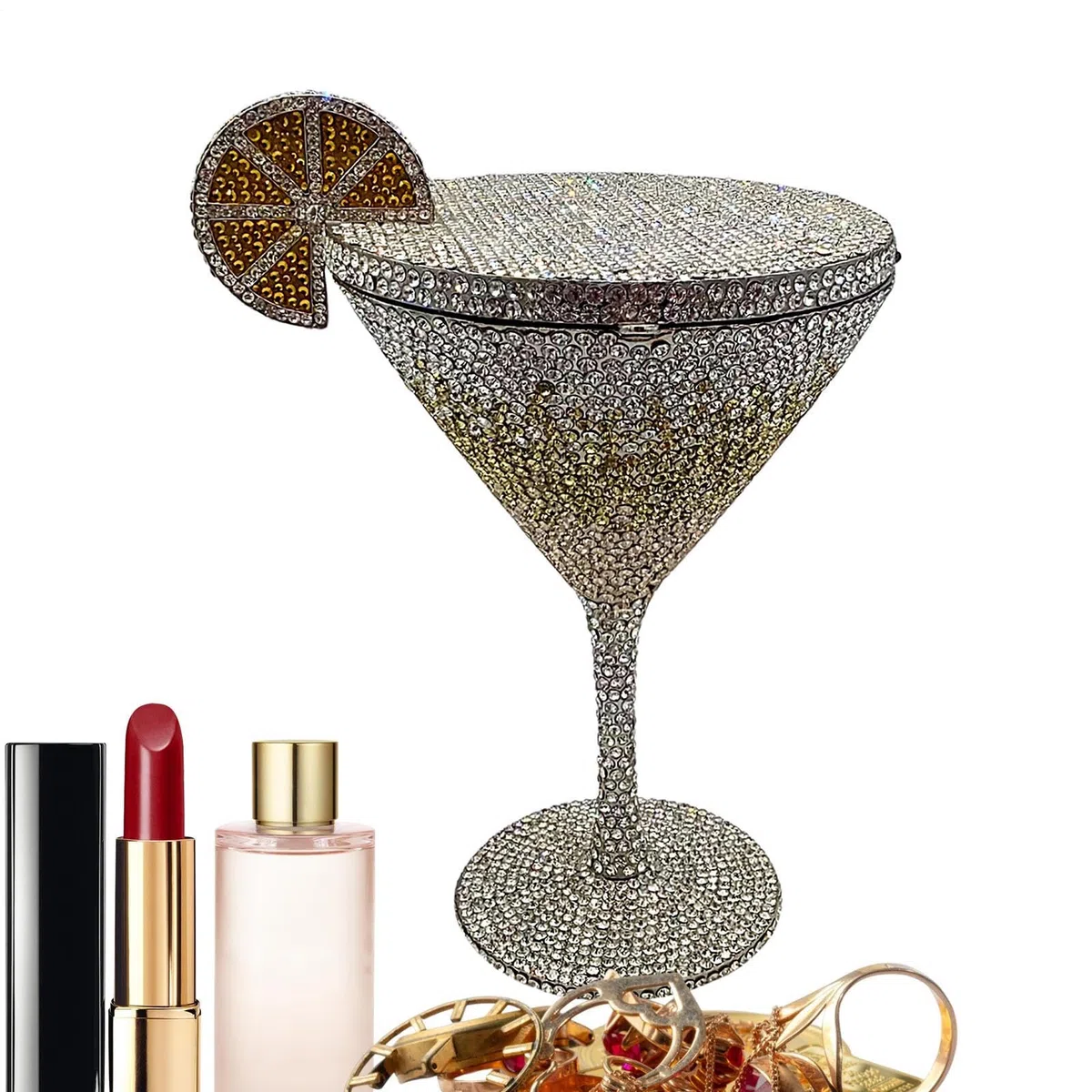 Bolso de embrague de pedrería - Botella de noche con forma de taza de cóctel de 15,2 cm, bolso brillante, novedad | Generoso accesorio Glam elegante para mujeres, fashionistas, estilist