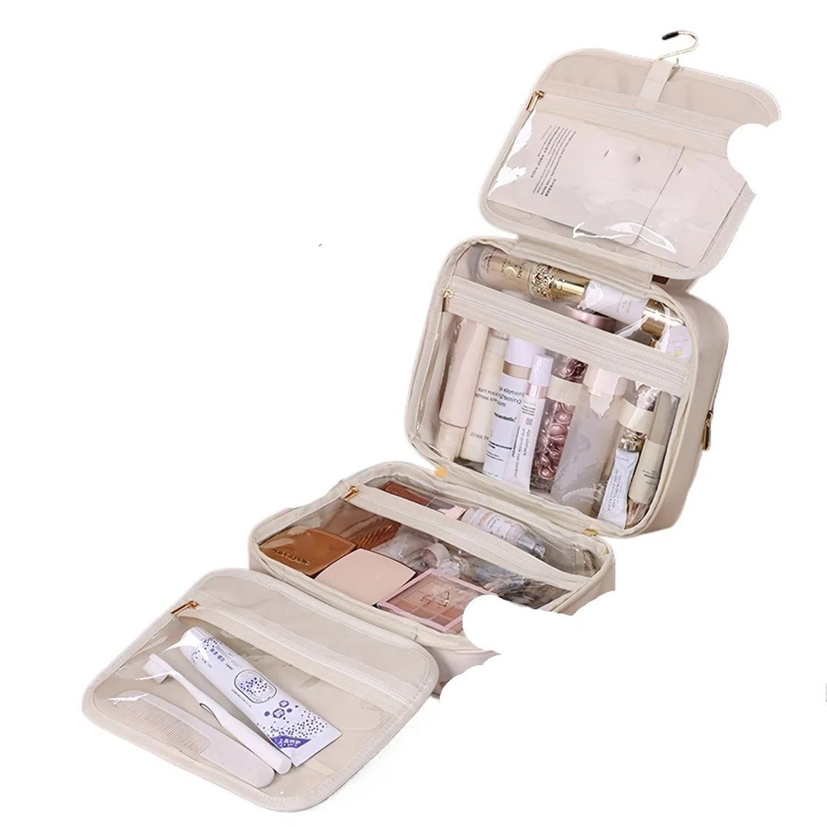 Bolsa de cosméticos Colgante Cuero for Mujer, Organizador Maquillaje portátil, Bolsas Almacenamiento artículos tocador Viaje Gran Capacidad, 1 Uds para Viajar(White)
