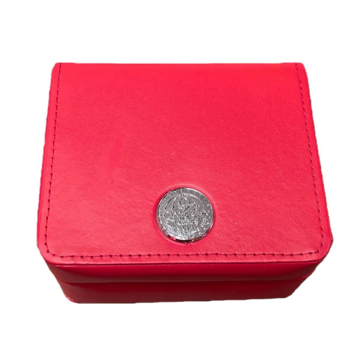 Caja de Relojes de Madera Maciza Exterior Piel Sintética Roja Detalle Costuras Interior Terciopelo Expositor Joyas para Omega Speedmaster