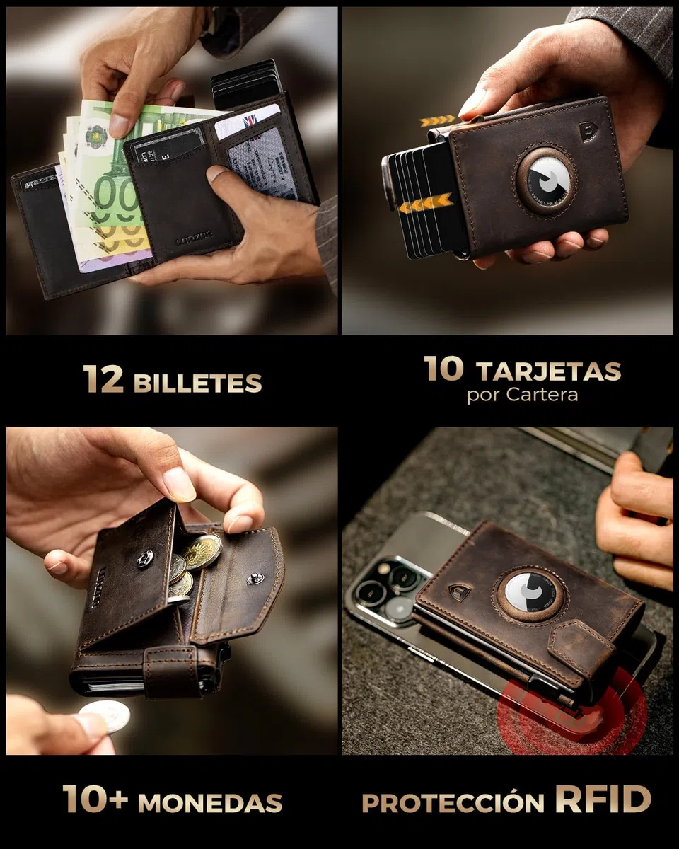 LORZOR Cartera Airtag Hombre Pequeñas con Monedero XXL, Billetera Hombre Piel con Cierre Magnético, Cartera Tarjetero Pop-up con Bloqueo RFID, Wallet Tres Pliegues Capacidad para 10 Tarjetas