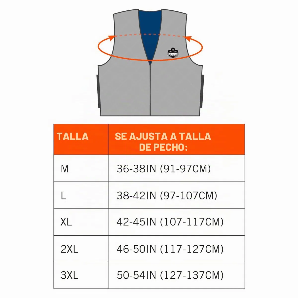 Ergodyne Chill-its 6665 Evaporative Cooling Vest - Embedded Polymers, Zipper Closure Chaleco de refrigeración Hombre (Pack de 1)