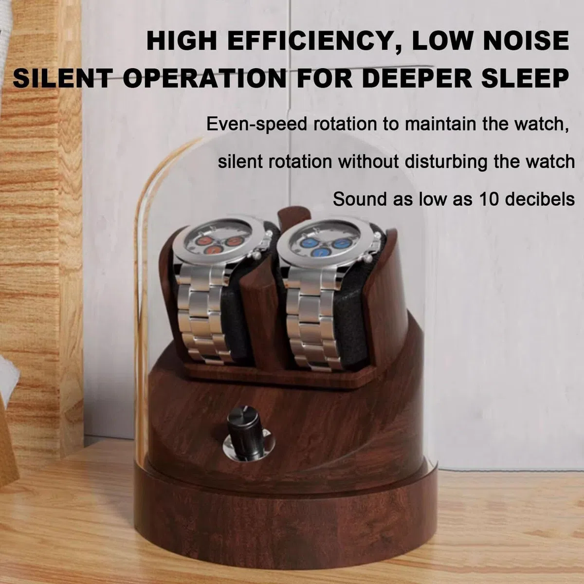 Reloj mecánico automático con pantalla giratoria con luz ambiental LED, ajuste de 5 velocidades, fuente de alimentación dual, para decoración