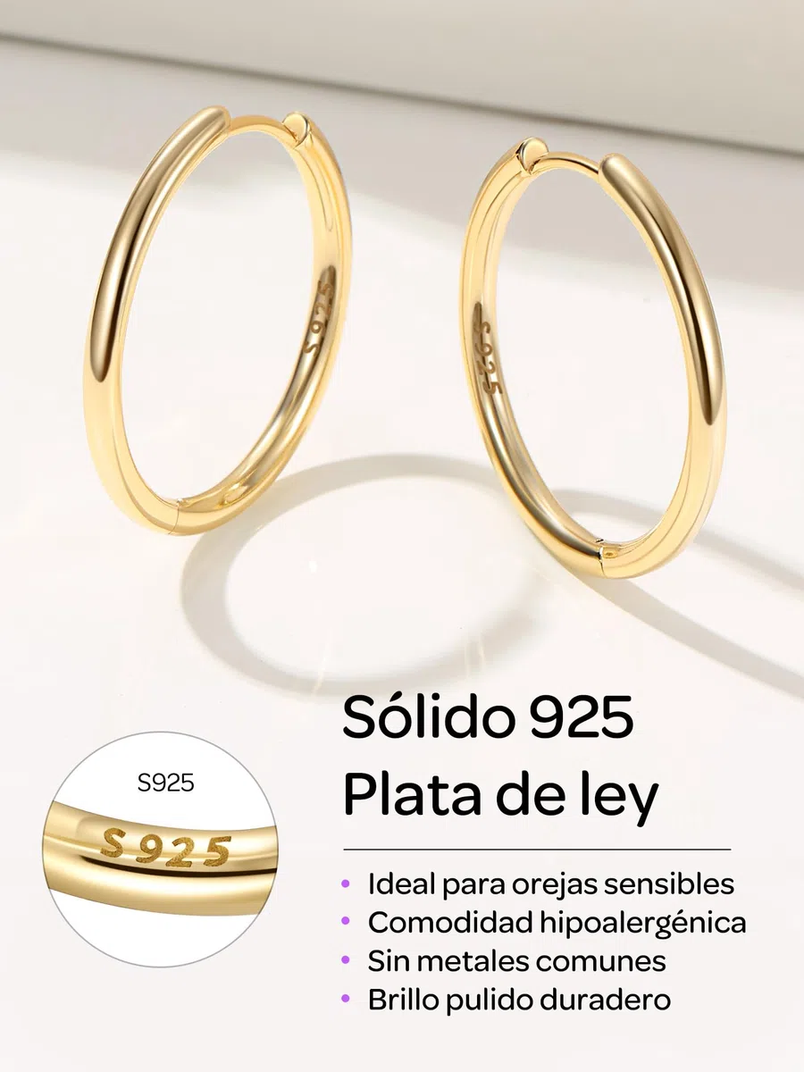 ChicSilver 925 Plata Pendientes Aros Mujer Hoop Earrings Oreja 8-20MM | Material Plata de Ley Aretes Hipoalergénicos para Piel Sensible Banda Fina Regalo Madre Pareja Joyería Delicada