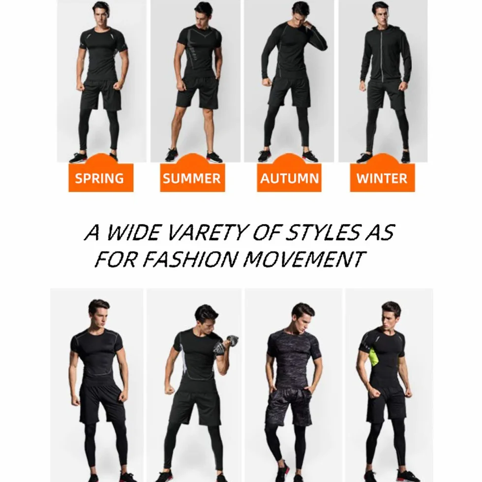 Traje de entrenamiento para hombre, 5 piezas, camiseta de compresión, ropa deportiva, secado rápido, transpirable, para correr, gimnasio, fitness