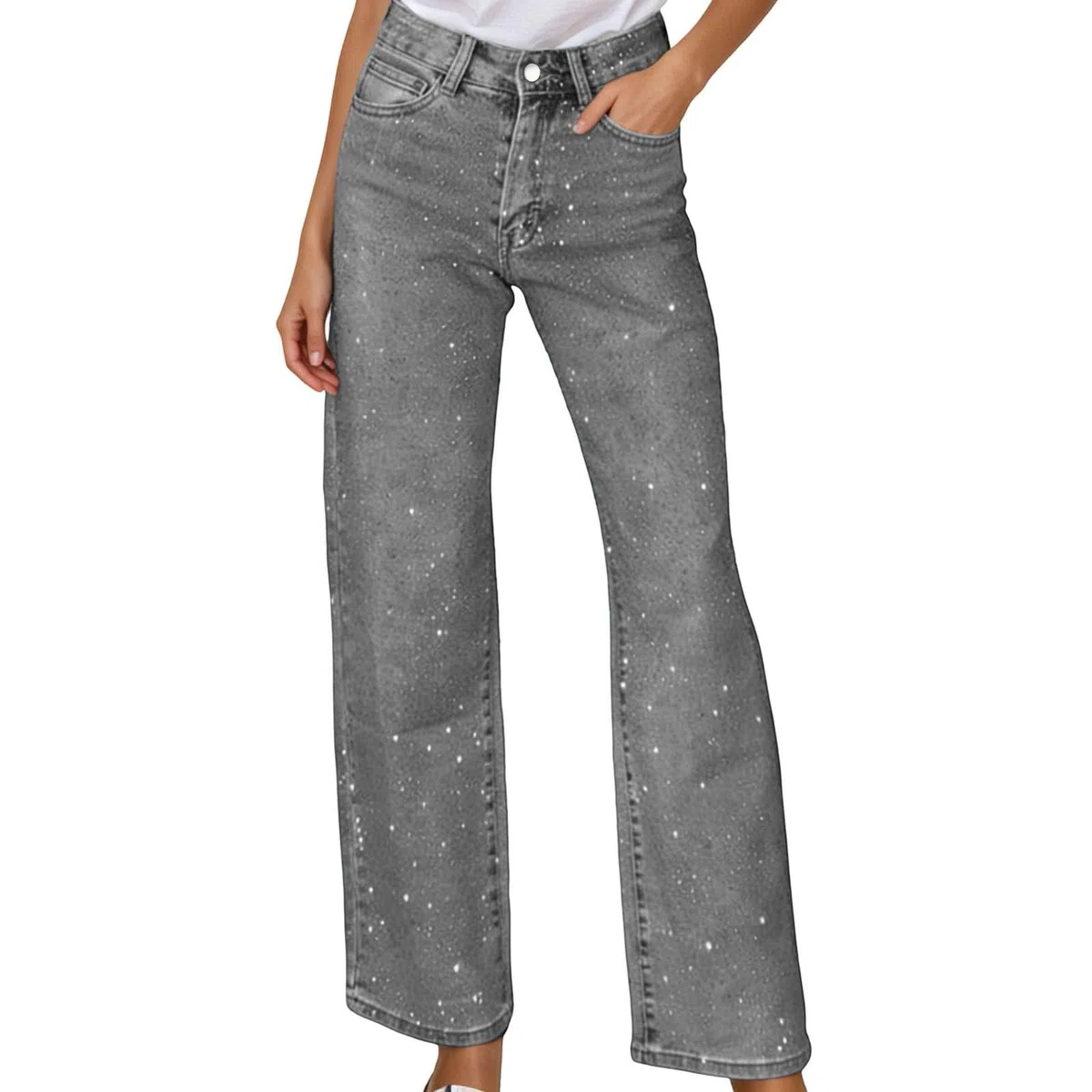 Genérico Vaqueros Rectos Mujer Pantalones Vaqueros Holgados para Mujer Pantalones para Corte Ajustado Cintura Alta Cintura Alta De Mezclilla Ajustados con Detalles Desgastados