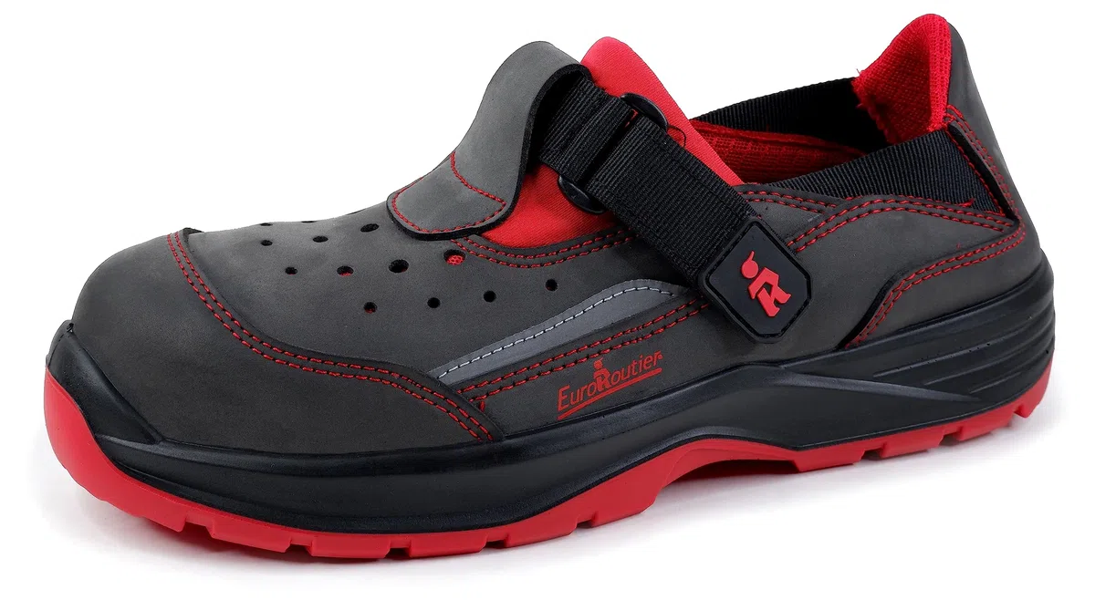 EuroRoutier Hybrid Maine Red Gray, Zapatillas de seguridad certificadas S1 SRC