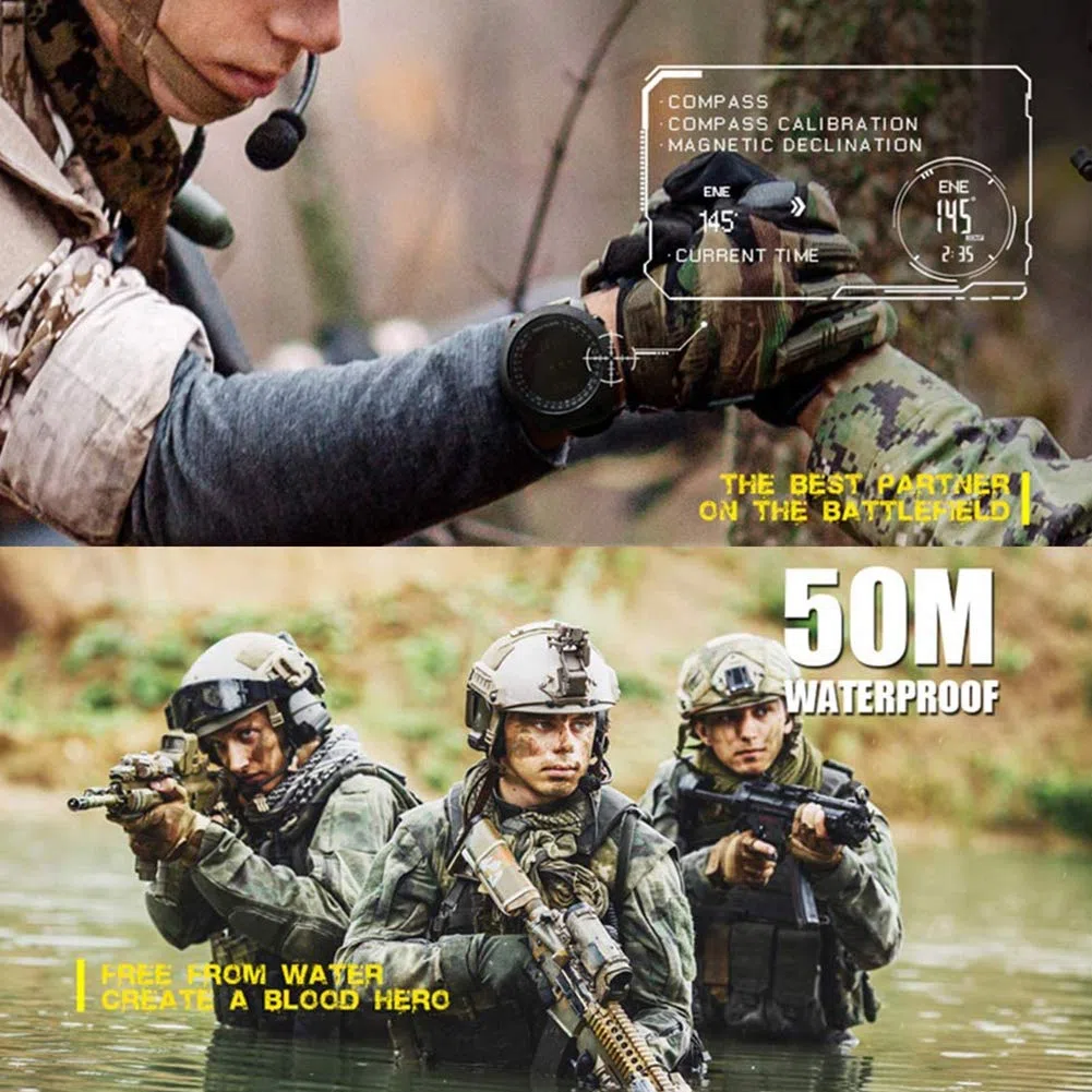 Reloj Militar para Exteriores para Hombre Pulsera Digital Multifuncional Banda de Nailon 50M altímetro barómetro brújula Reloj Resistente al Agua para montañismo natación Fitness (Black)