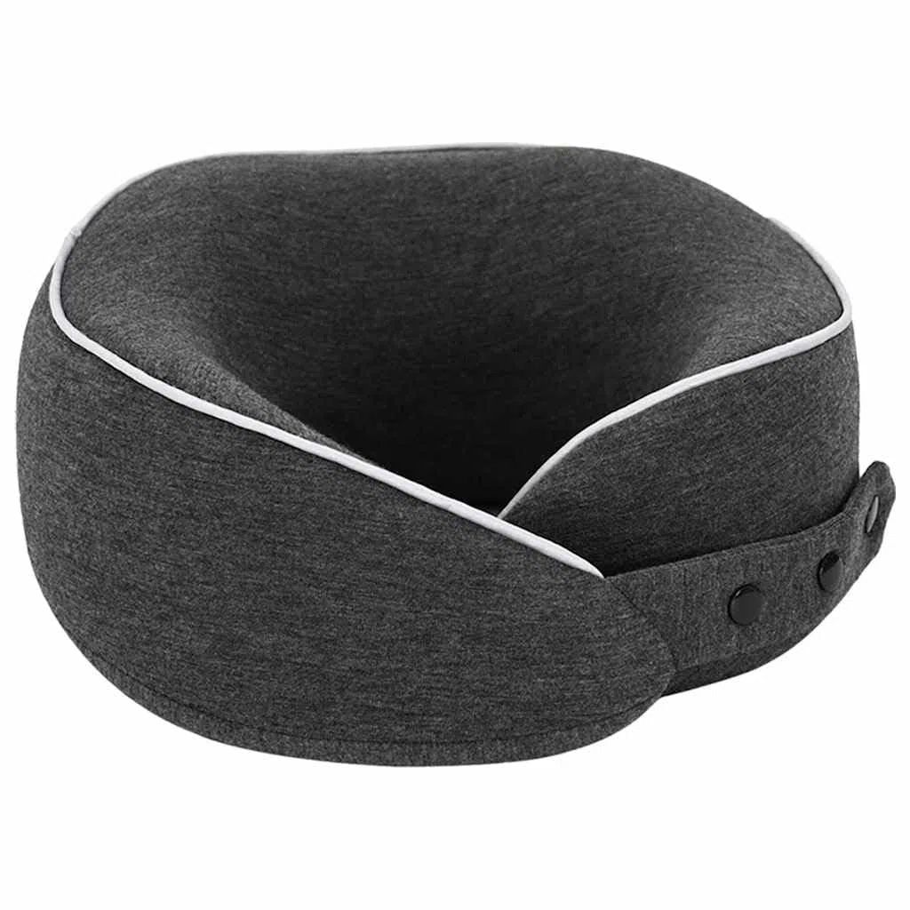 Almohada de viaje para cuello de espuma viscoelástica, color gris oscuro, 28 x 28 x 14 cm, soporte cervical ergonómico de 360 grados con funda de algodón extraíble, con bolsa