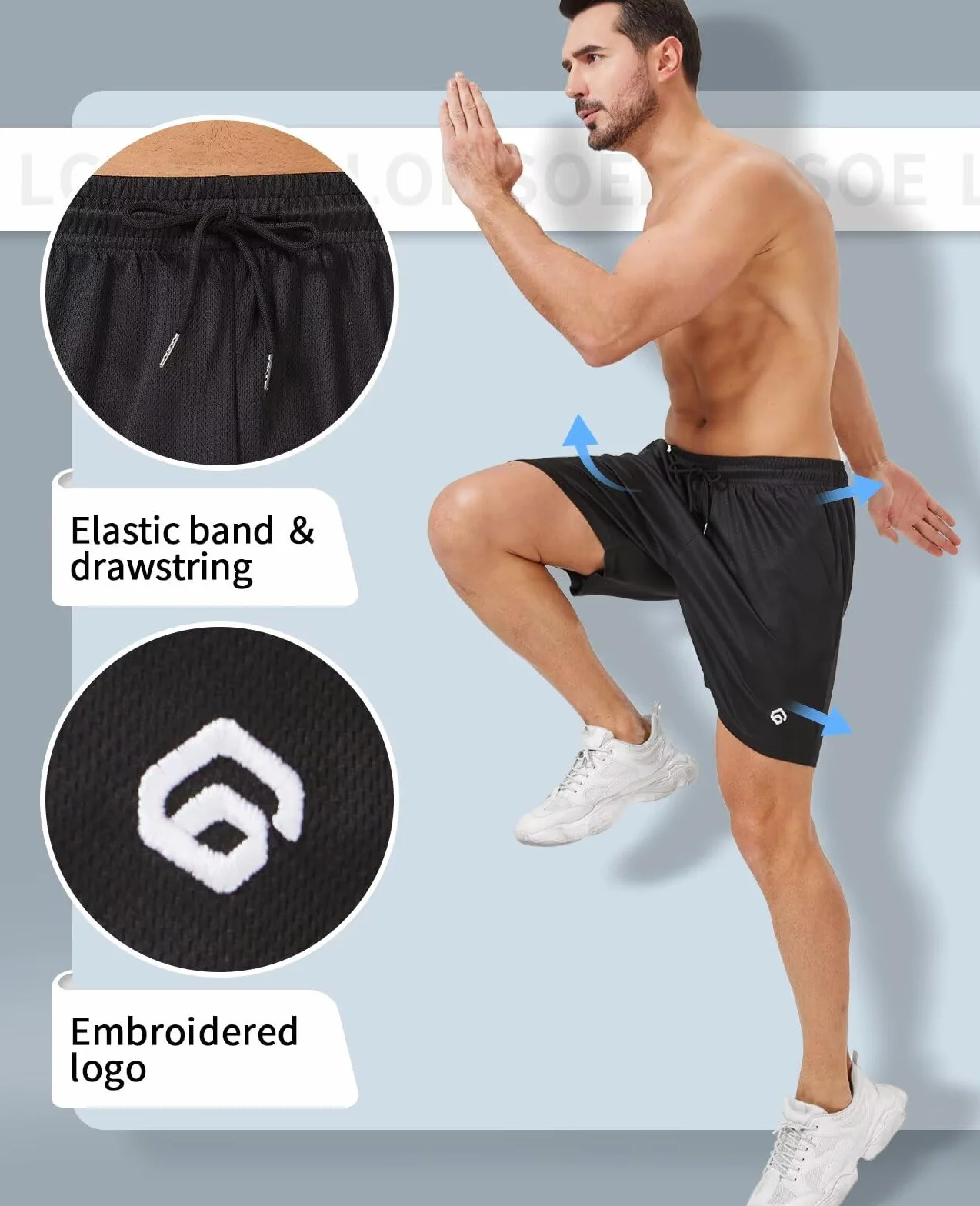 lomsoe Paquete de 5 pantalones cortos deportivos para hombre de 5 pulgadas, pantalones cortos de malla para correr para hombre, de secado rápido, ligeros, para gimnasio, con bolsillos, Negro, gris