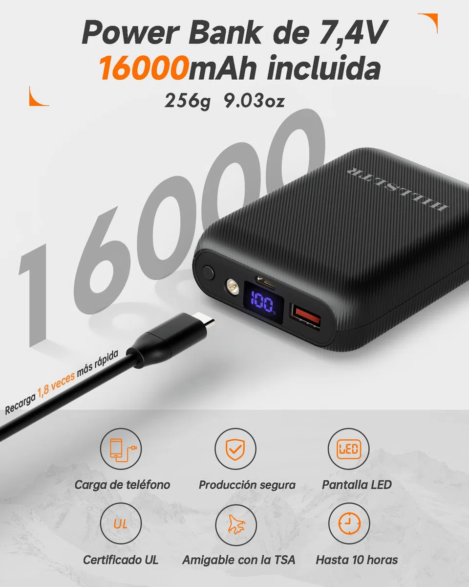 Chaleco calefactable, Chaleco Calefactable Mujer con Batería de 16000 mAh 3.7V, Chaleco Térmico con 8 Zonas de Calor, Chaleco Calefactable para Esquiar/Caminar al Aire Libre