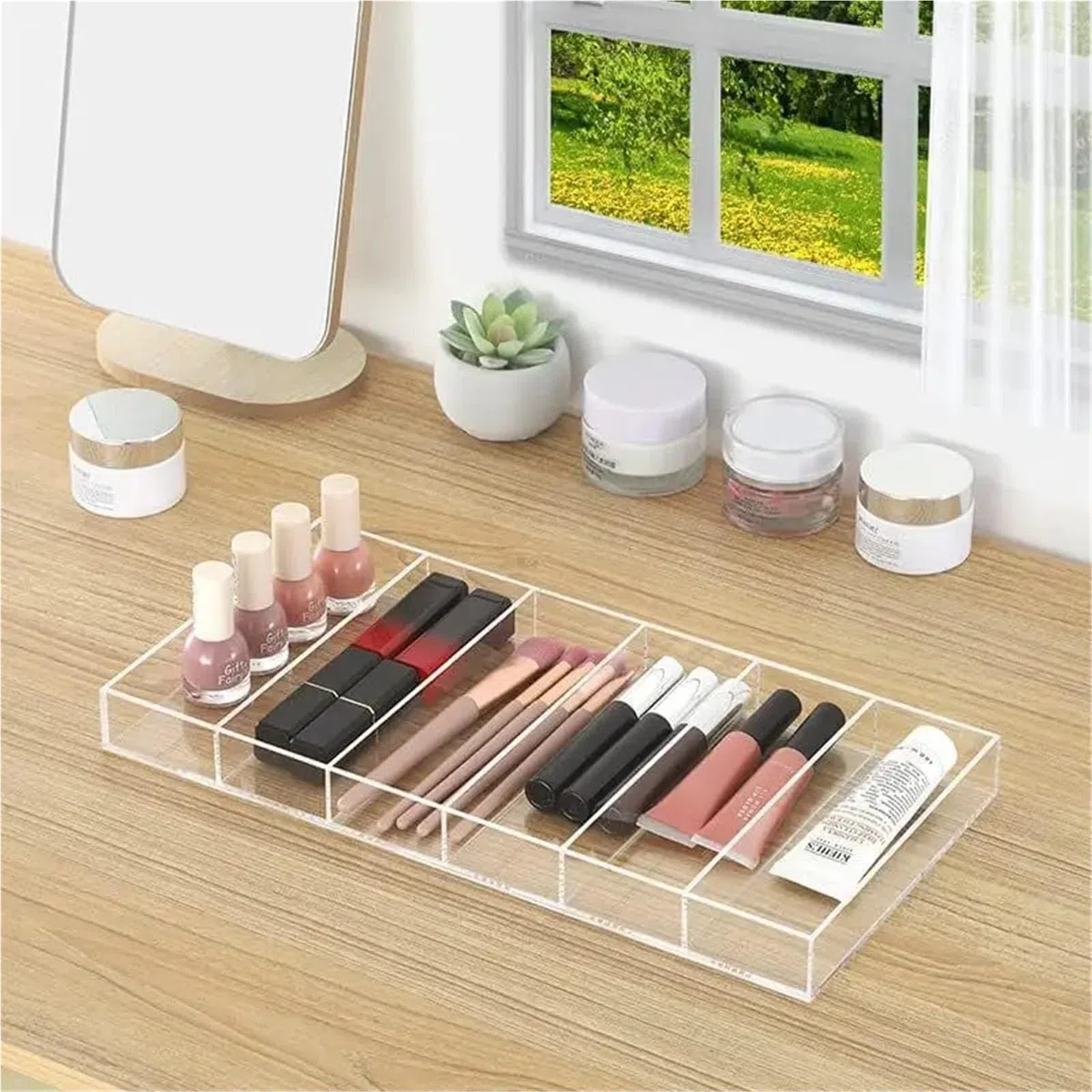 Paquete de 2 bandejas transparentes for exhibición gafas sol con 6 compartimentos, estuche almacenamiento organizador cajones for joyas, bandeja maquillaje Para Gafas Joyería Reloj