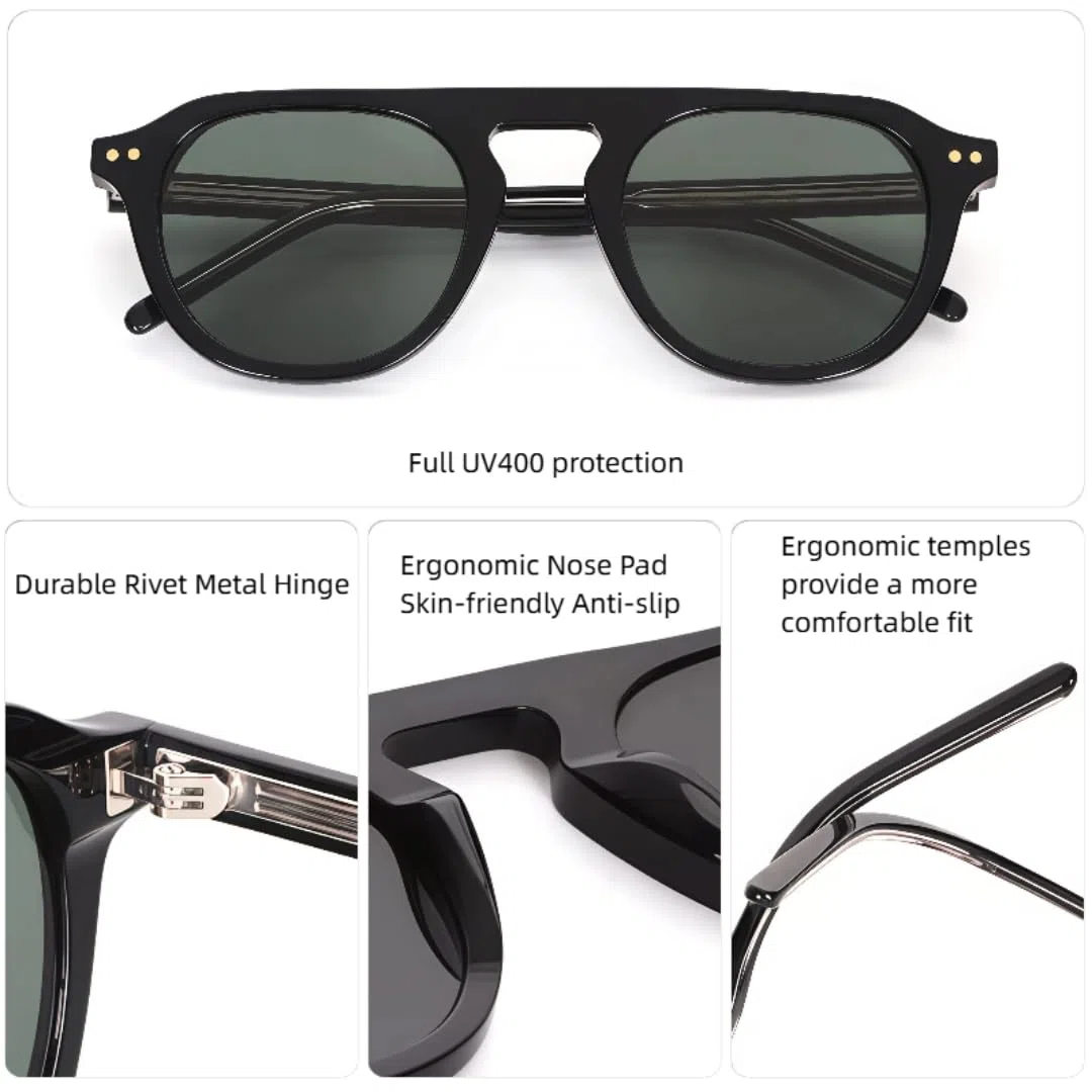 Gafas de sol retro clásicas con protección UV400. Material de acetato lujoso y a la moda.