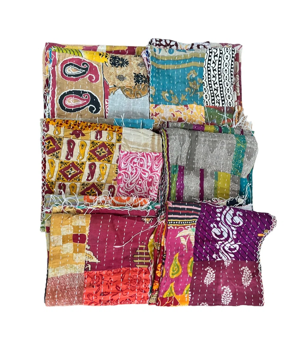 Pañuelos de algodón Kantha estilo vintage, 10 unidades