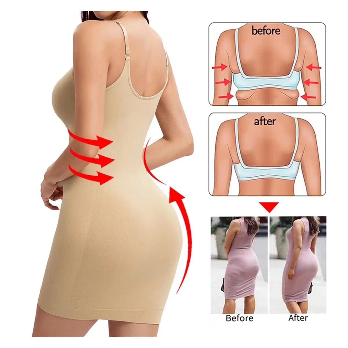 Vestido Moldeador Faja Moldeadora de Cuerpo Completo for Mujer, con Cuello en V, Moldeadora de Cintura, corsé con Control de Abdomen for Debajo de los Vestidos.(Khaki,M)