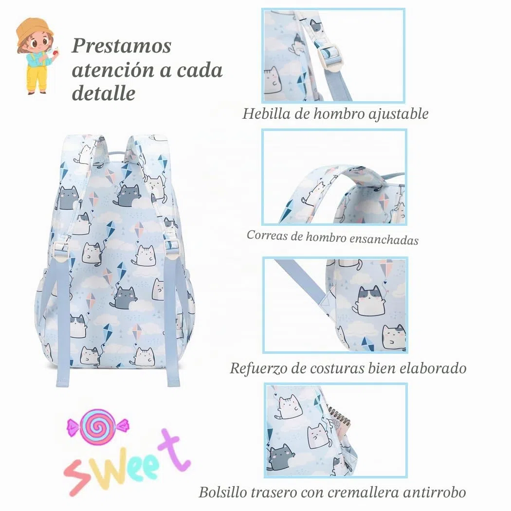 Mochilas para niñas con estampado de gatos o margaritas, mochilas escolares casuales resistentes al agua