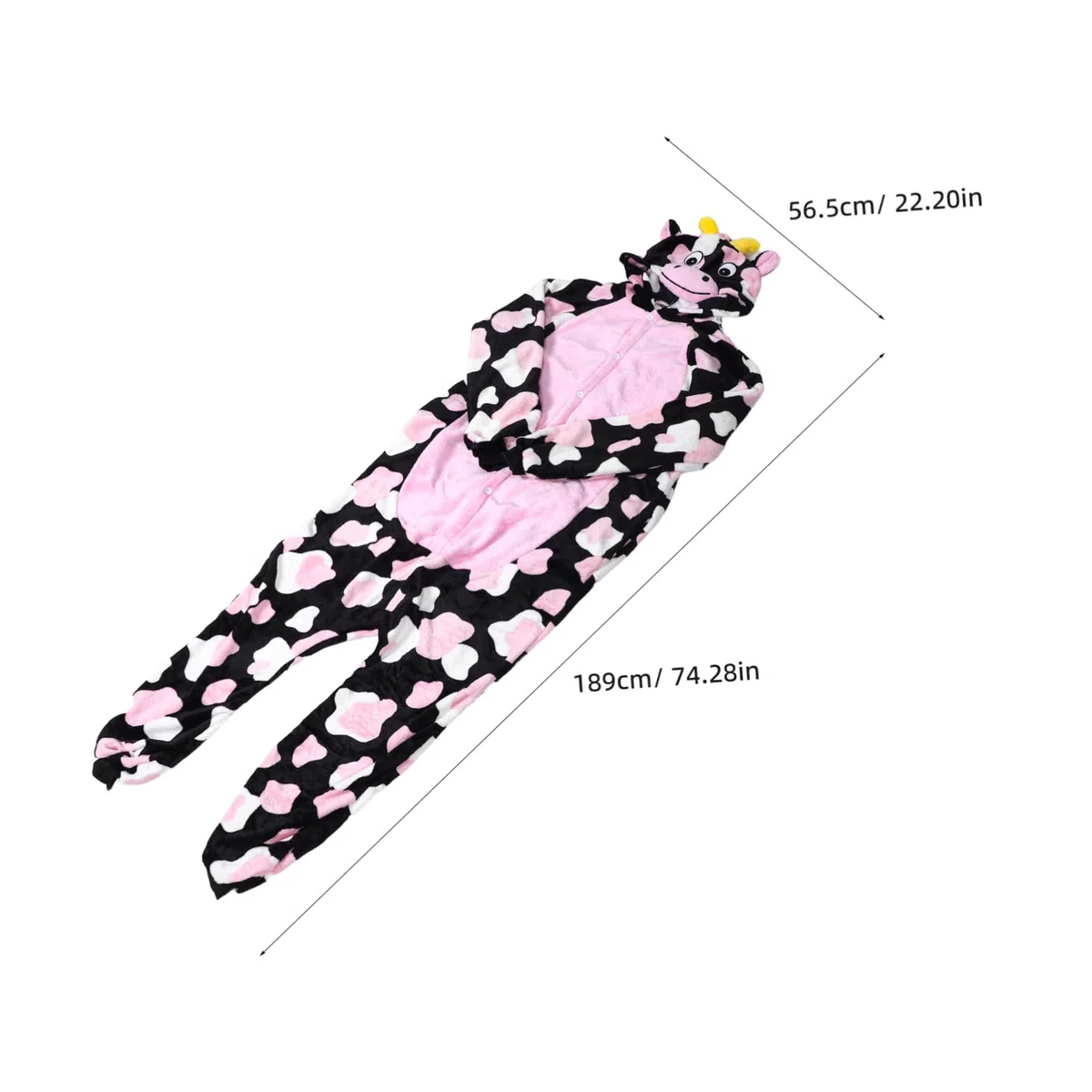 Healeved Pijama Entero Unisex Estampado de Vaca y Flores Rosadas Mono Animal para Carnaval y Disfraz Ropa de Dormir Gruesa y Cálida para Hombre y Mujer XL