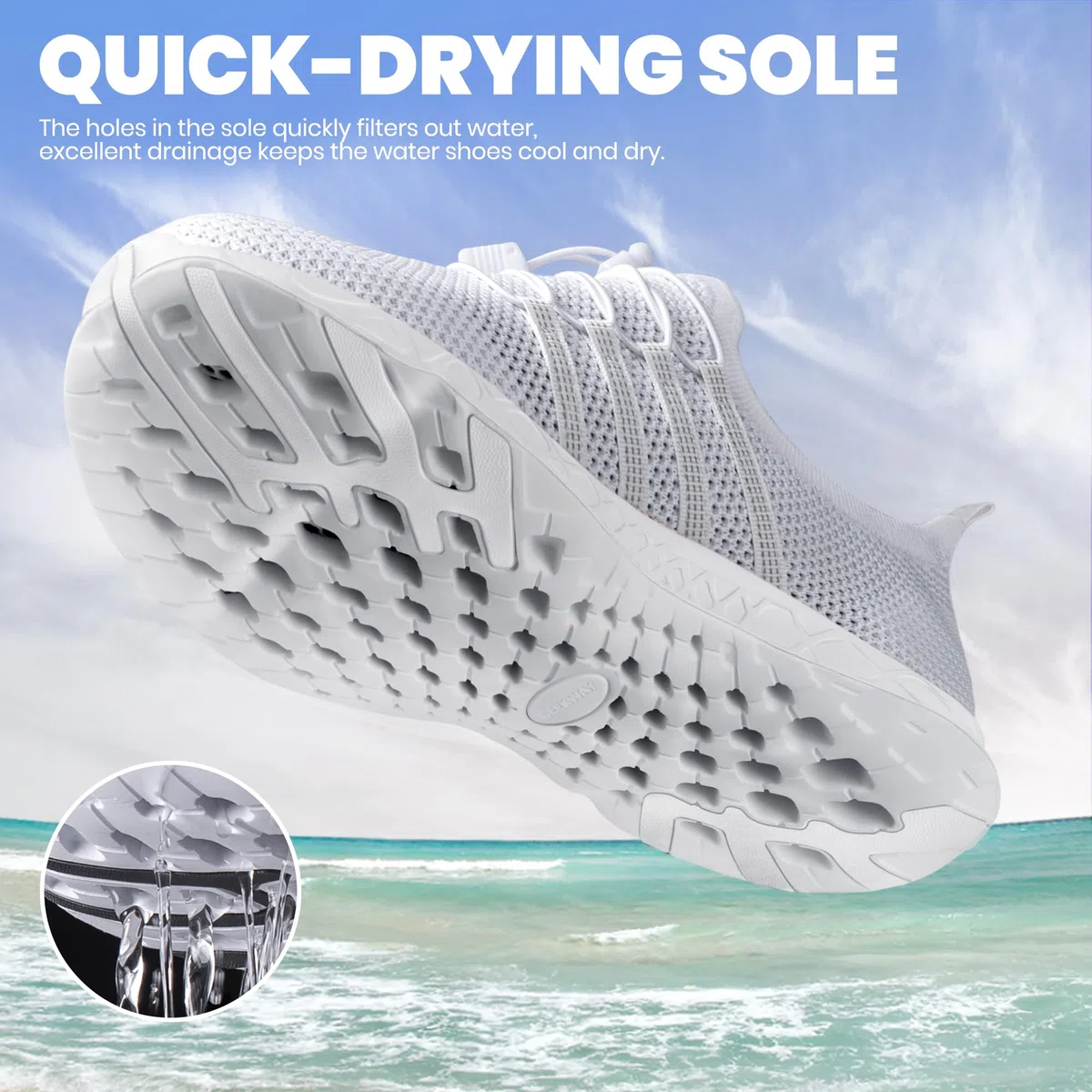 SEEKWAY Zapatos de agua para mujer, secado rápido, descalzo, acuático, atlético, para natación, piscina, playa, senderismo, surf, yoga, caminar, deportes acuáticos, SP005, 2d-flyknit Blanco, 36 EU