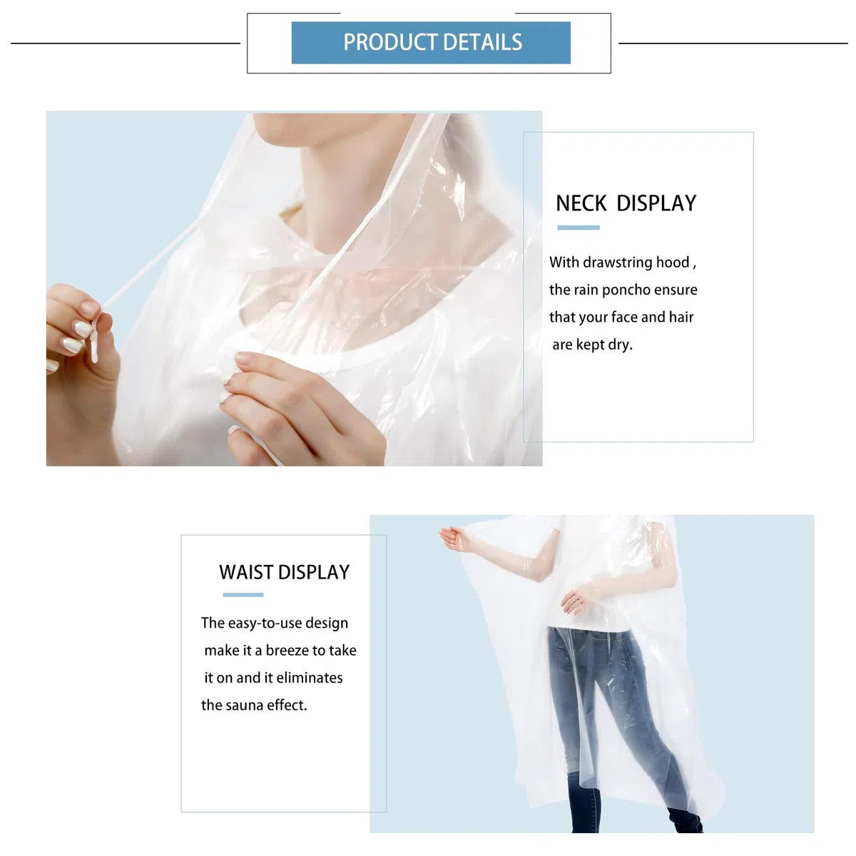 SINGON Ponchos de lluvia desechables para adultos (paquete de 4) - Ponchos de lluvia extra gruesos 60% para hombres o mujeres, ponchos de lluvia impermeables con capucha - Diseño universal ligero -