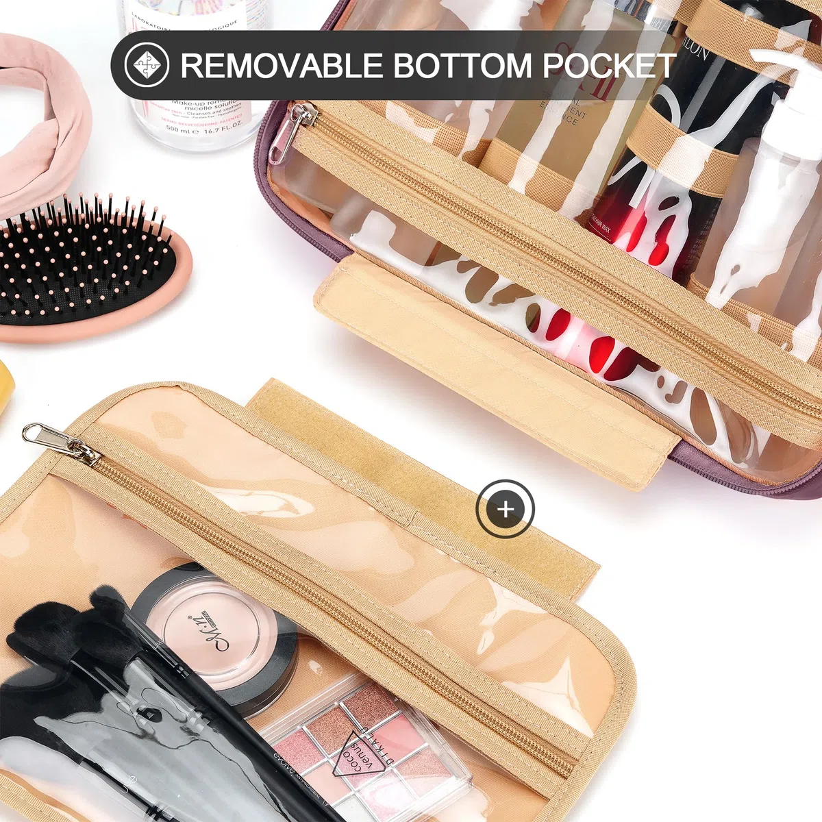 Neceser colgante de viaje para mujeres y hombres, con 6 fundas de silicona a prueba de fugas, accesorios de maquillaje impermeables, artículos esenciales de cosméticos, juego de artículos de tocador